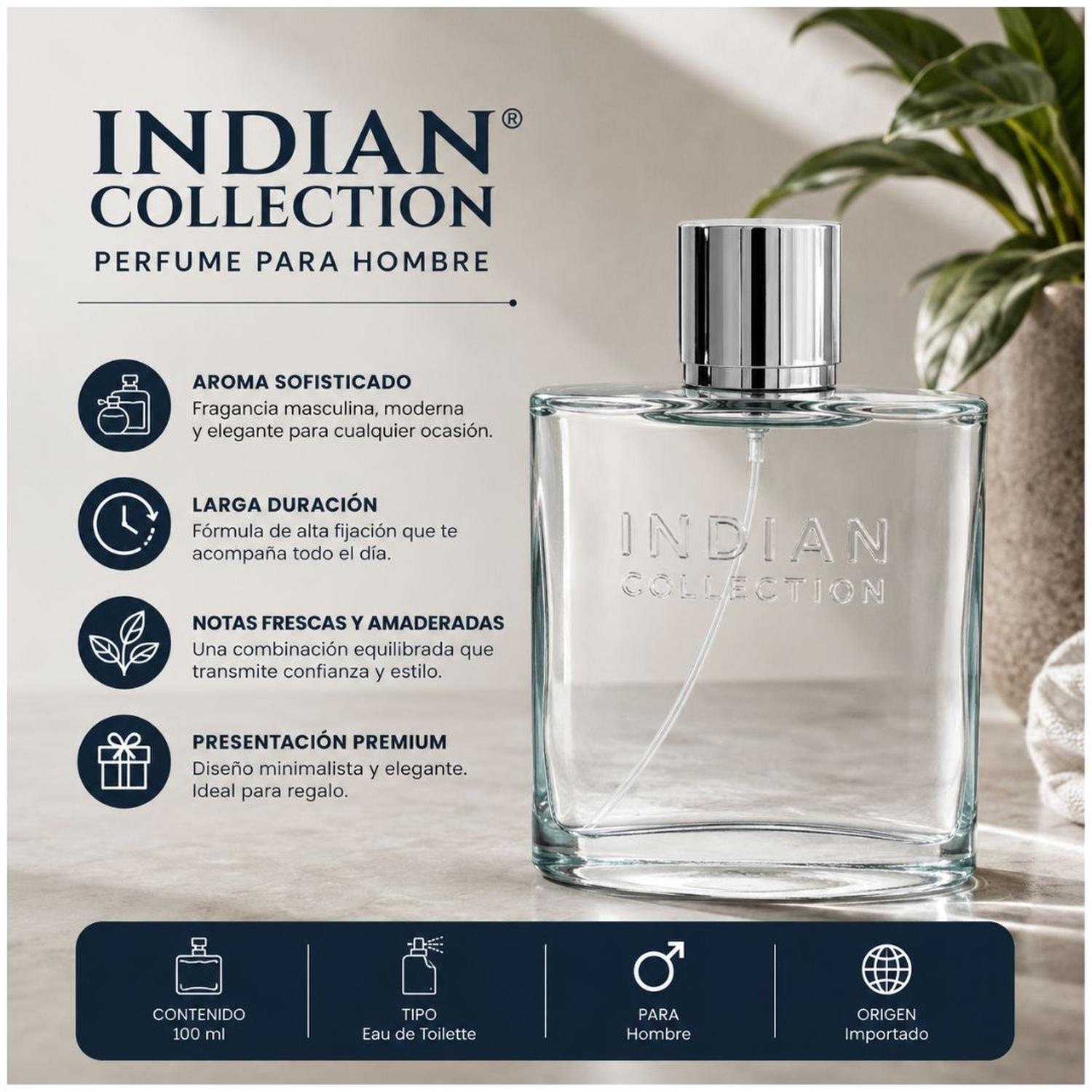 PERFUME PARA HOMBRE COLONIA INDIAN COLLECTION CAZ262 100ML FRAGANCIA EN SPRAY - 2