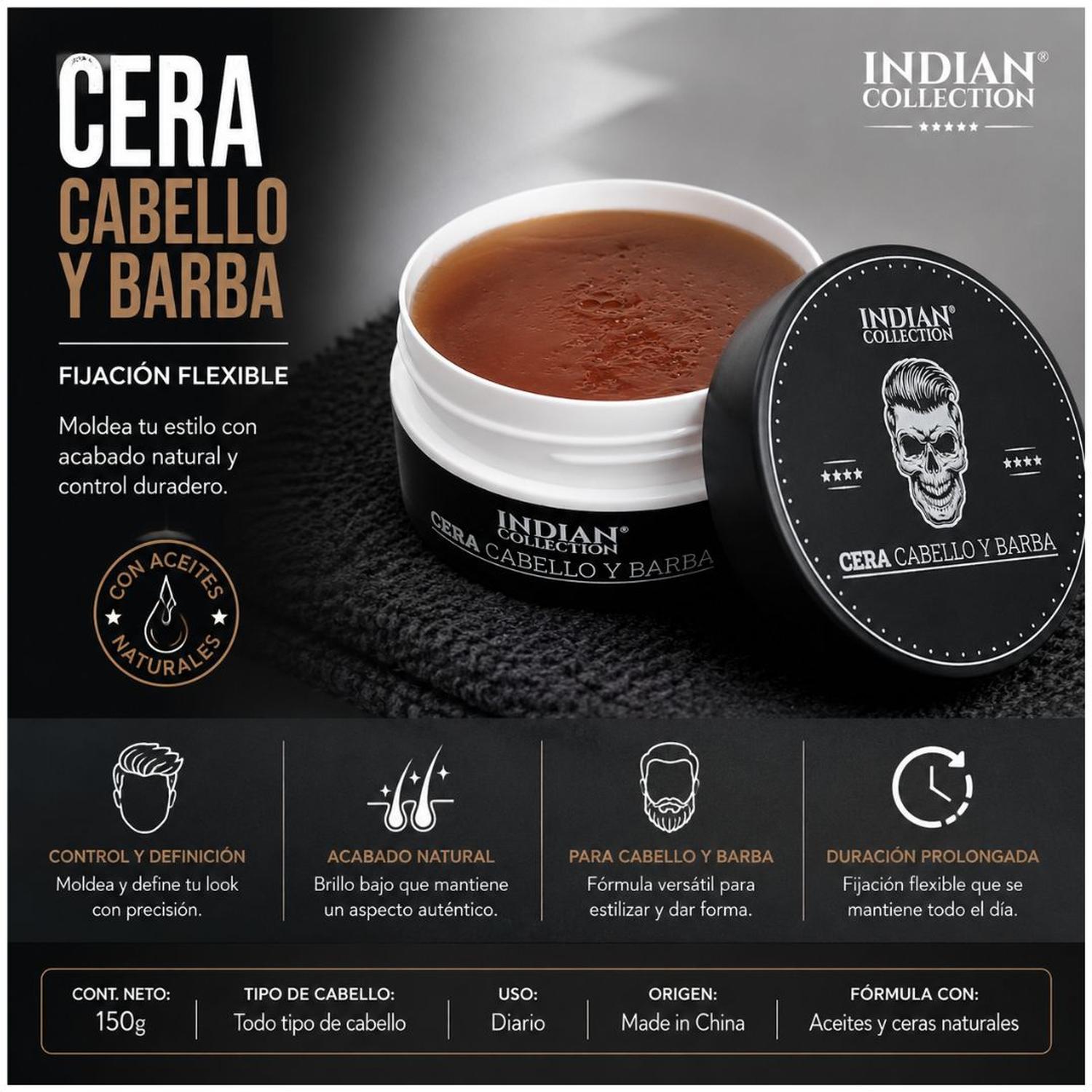 CERA PARA CABELLO Y BARBA INDIAN COLLECTION 150G FIJACIÓN FLEXIBLE ACABADO NATURAL - 2