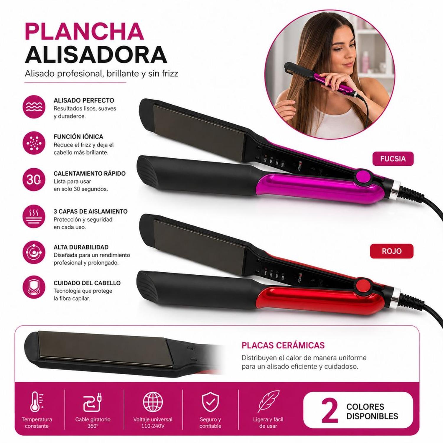 PLANCHA DE PELO NHS-870 ALISADOR PROFESIONAL PARA CABELLO CERÁMICA 220°C TAMAÑO M - 6