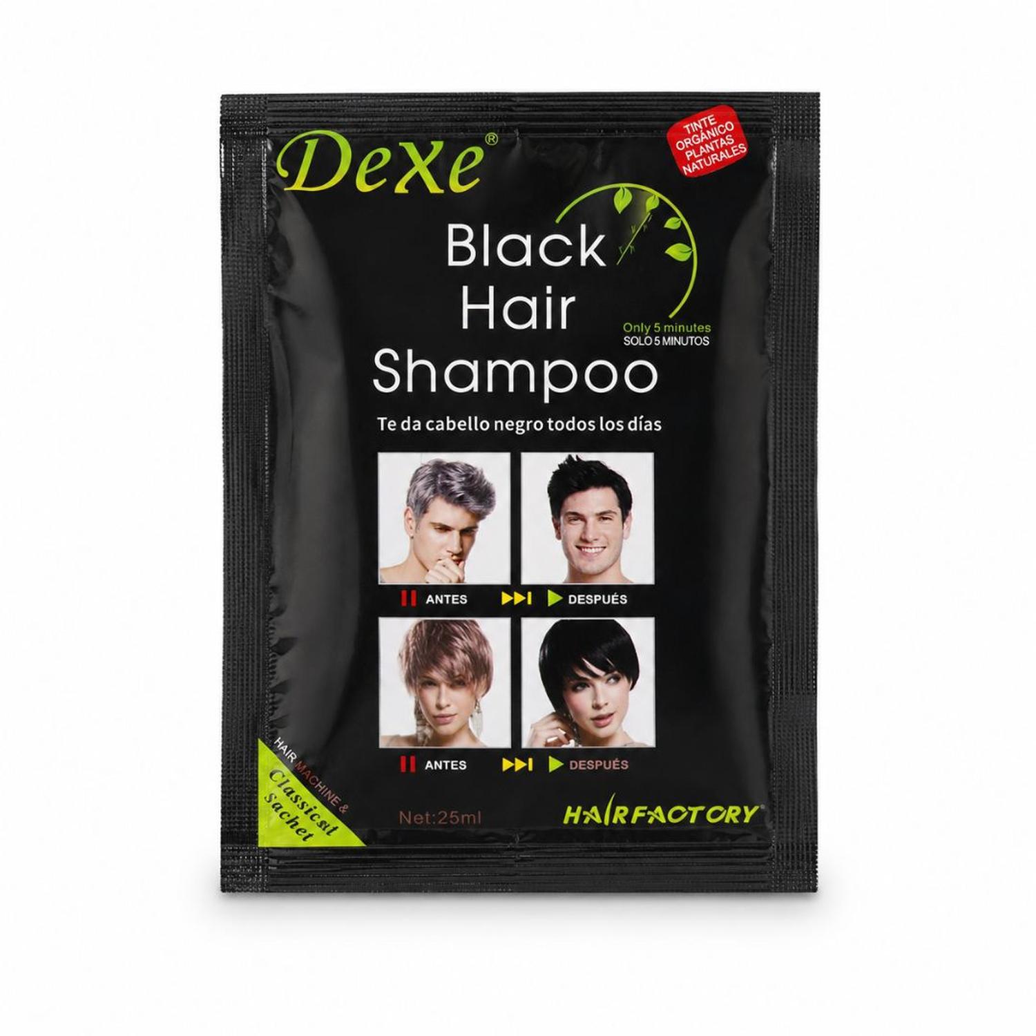 PACK X10 CHAMPÚ TINTE NEGRO DEXE 250ML PARA CANAS CABELLO BARBA PEINE Y GUANTES - 5