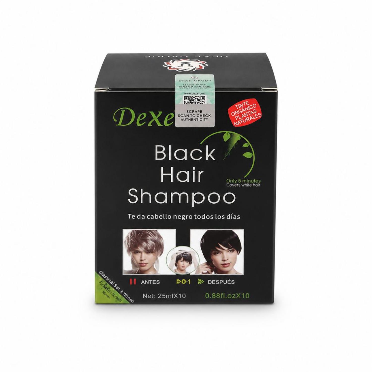 PACK X10 CHAMPÚ TINTE NEGRO DEXE 250ML PARA CANAS CABELLO BARBA PEINE Y GUANTES - 6