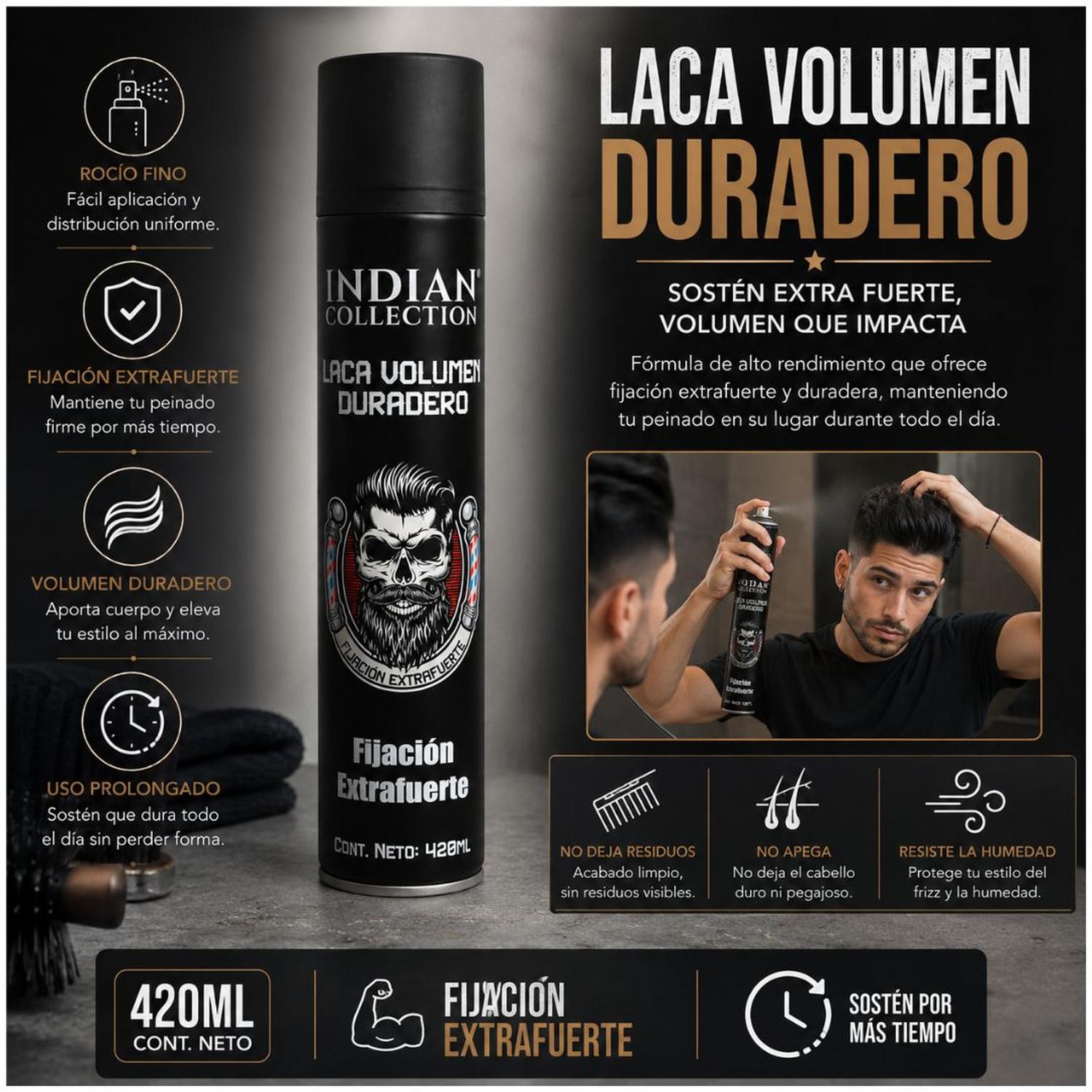 LACA PARA CABELLO INDIAN COLLECTION ZL05-C 420ML FIJACIÓN EXTRAFUERTE VOLUMEN DURADERO - 2
