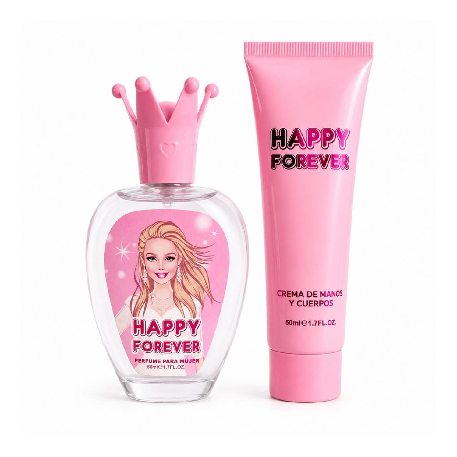 SET PERFUME NIÑAS HAPPY FOREVER Y CREMA DE MANOS CORPORAL 50ML DISEÑO PRINCESA - 1