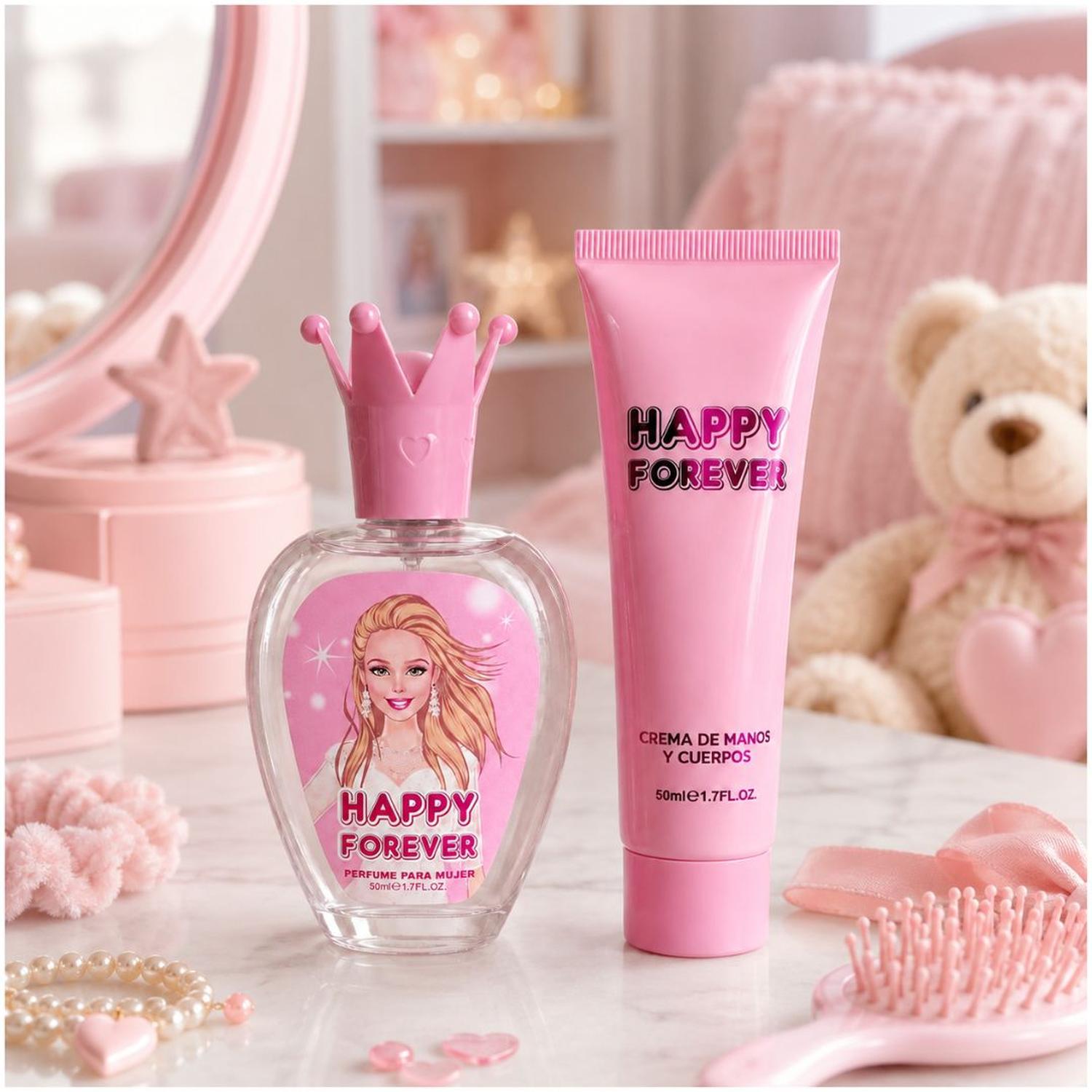SET PERFUME NIÑAS HAPPY FOREVER Y CREMA DE MANOS CORPORAL 50ML DISEÑO PRINCESA - 3