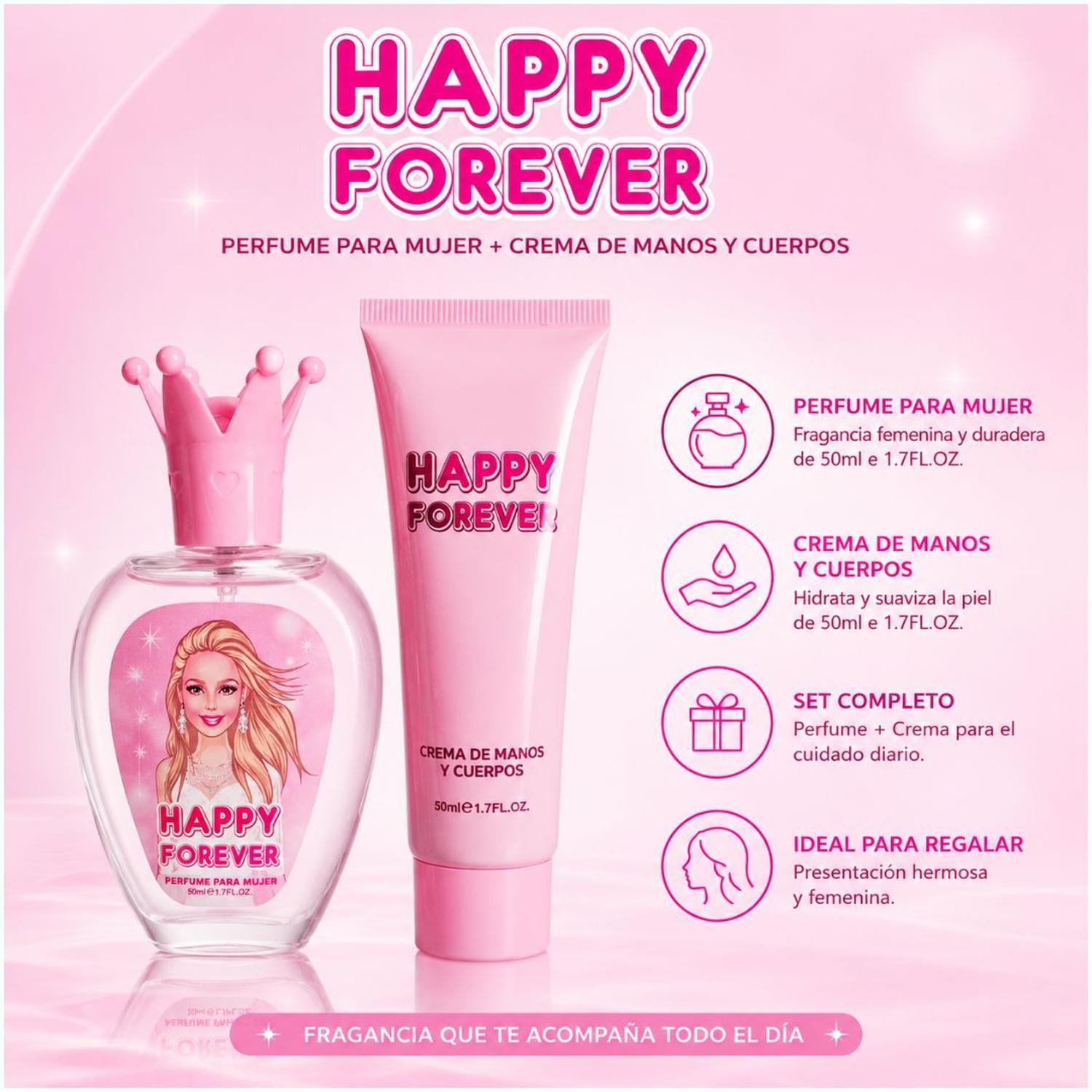 SET PERFUME NIÑAS HAPPY FOREVER Y CREMA DE MANOS CORPORAL 50ML DISEÑO PRINCESA - 4