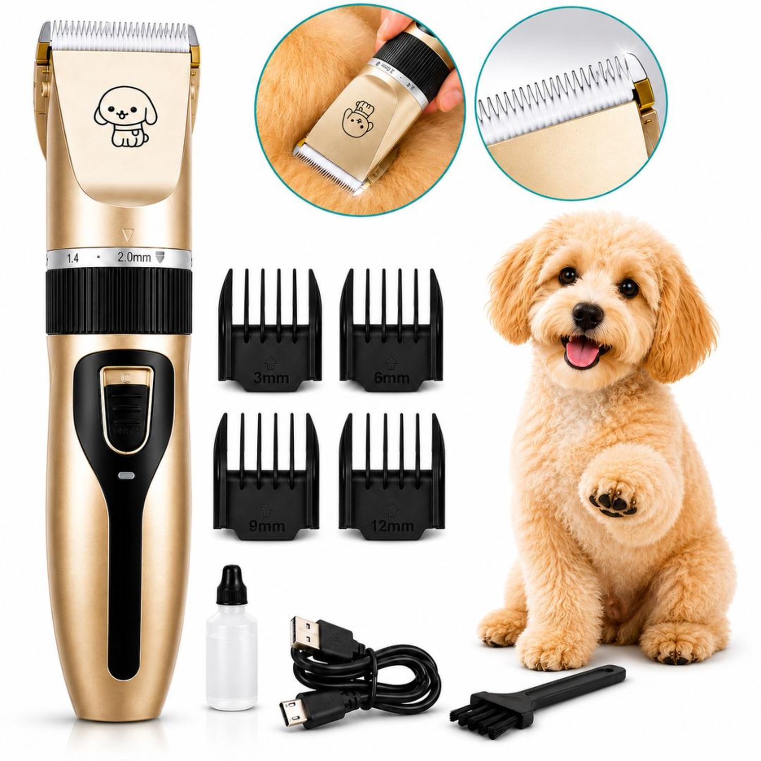 KIT MAQUINA CORTA PELO PERRO MASCOTA INALÁMBRICA RECARGABLE USB Y ACCESORIOS - 1