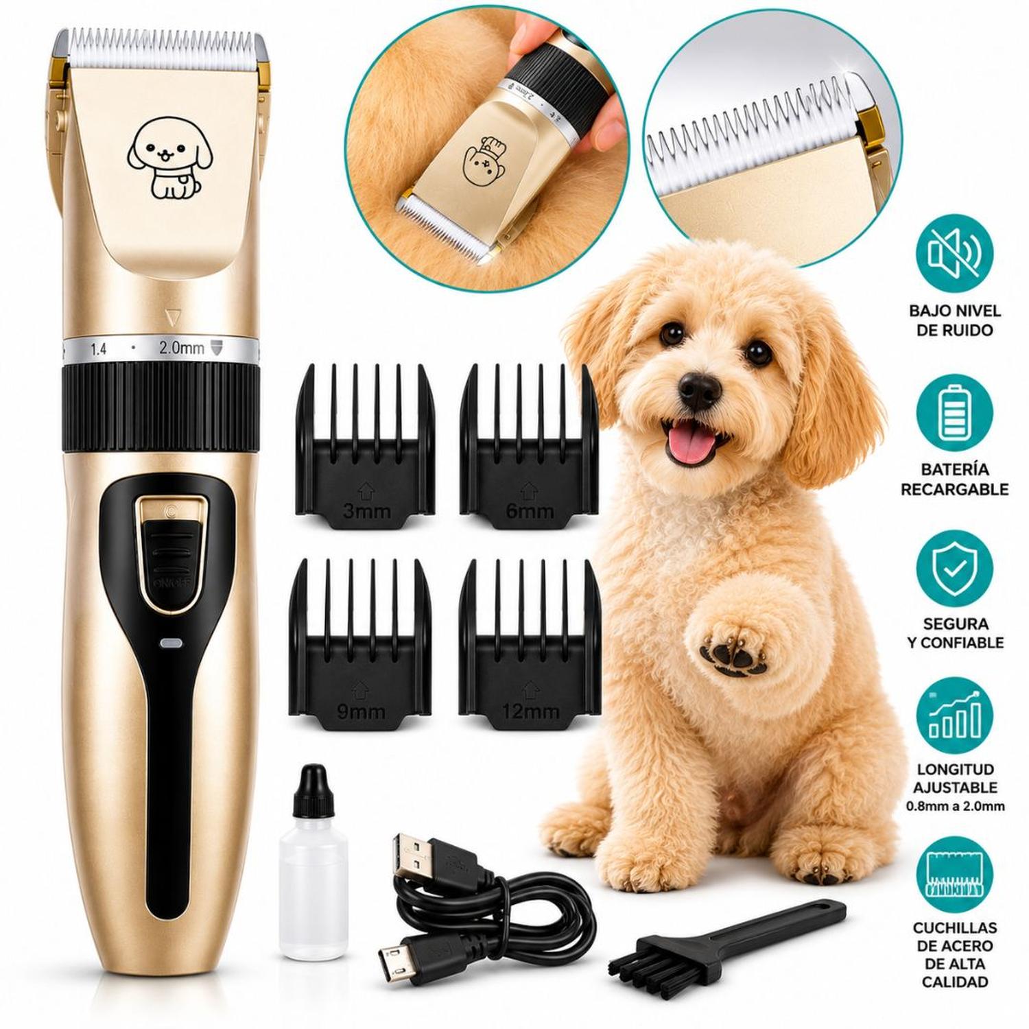 KIT MAQUINA CORTA PELO PERRO MASCOTA INALÁMBRICA RECARGABLE USB Y ACCESORIOS - 7