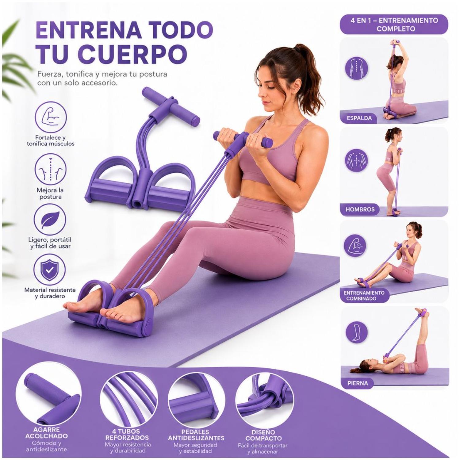 LIGAS DE RESISTENCIA TRACCIÓN CON PEDAL ENTRENAMIENTO EJERCICIOS EN CASA MORADO - 2