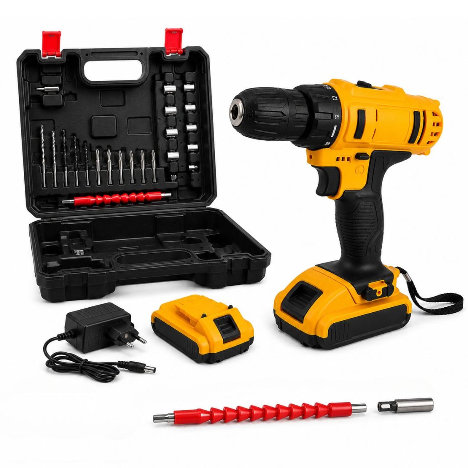 KIT TALADRO ELÉCTRICO INALÁMBRICO ERGONÓMICO DOBLE BATERÍA MALETÍN Y 24 ACCESORIOS - 1