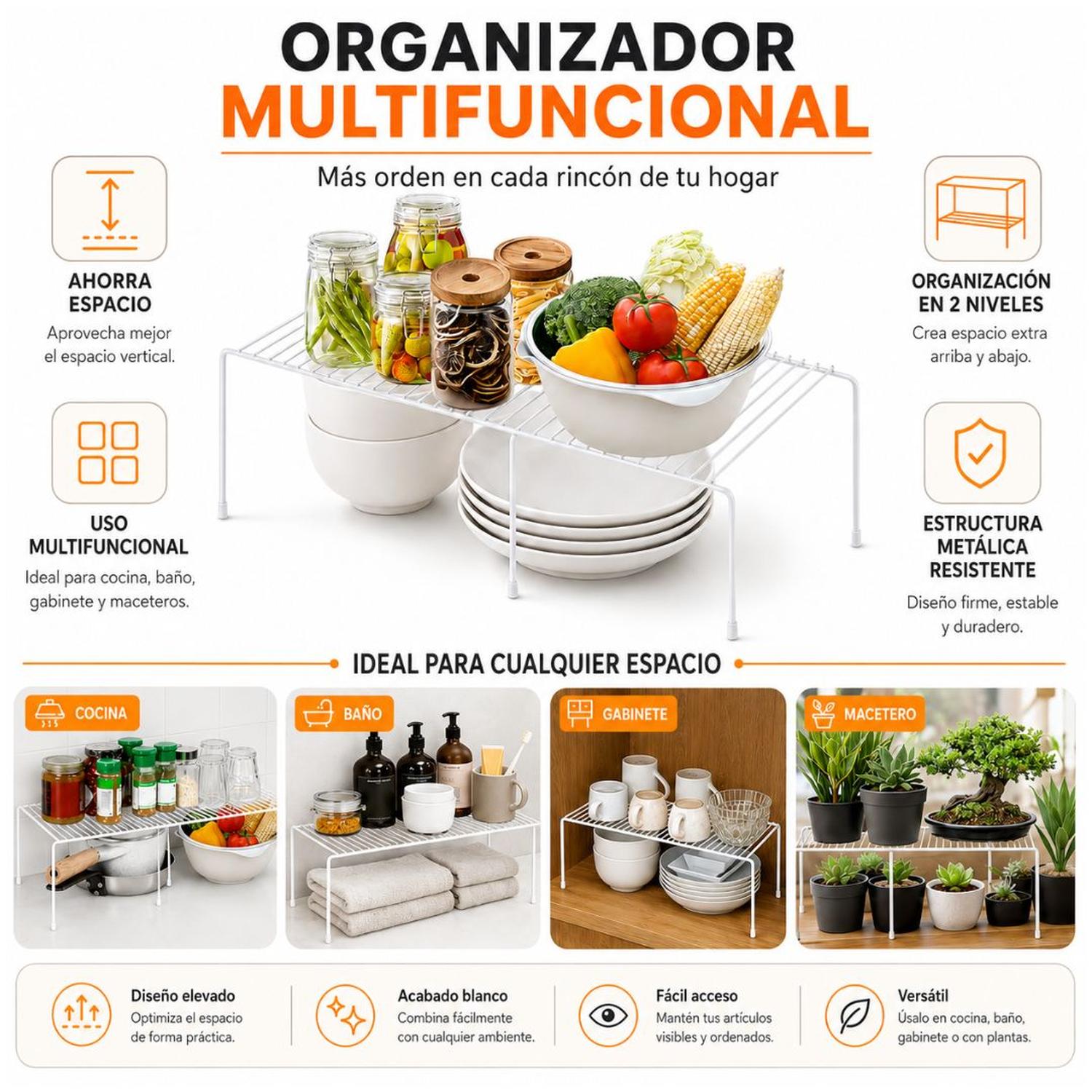 ORGANIZADOR MULTIFUNCIONAL REPOSTERO LAVADERO COCINA AJUSTABLE 16X70X21.5CM TAMAÑO M - 5