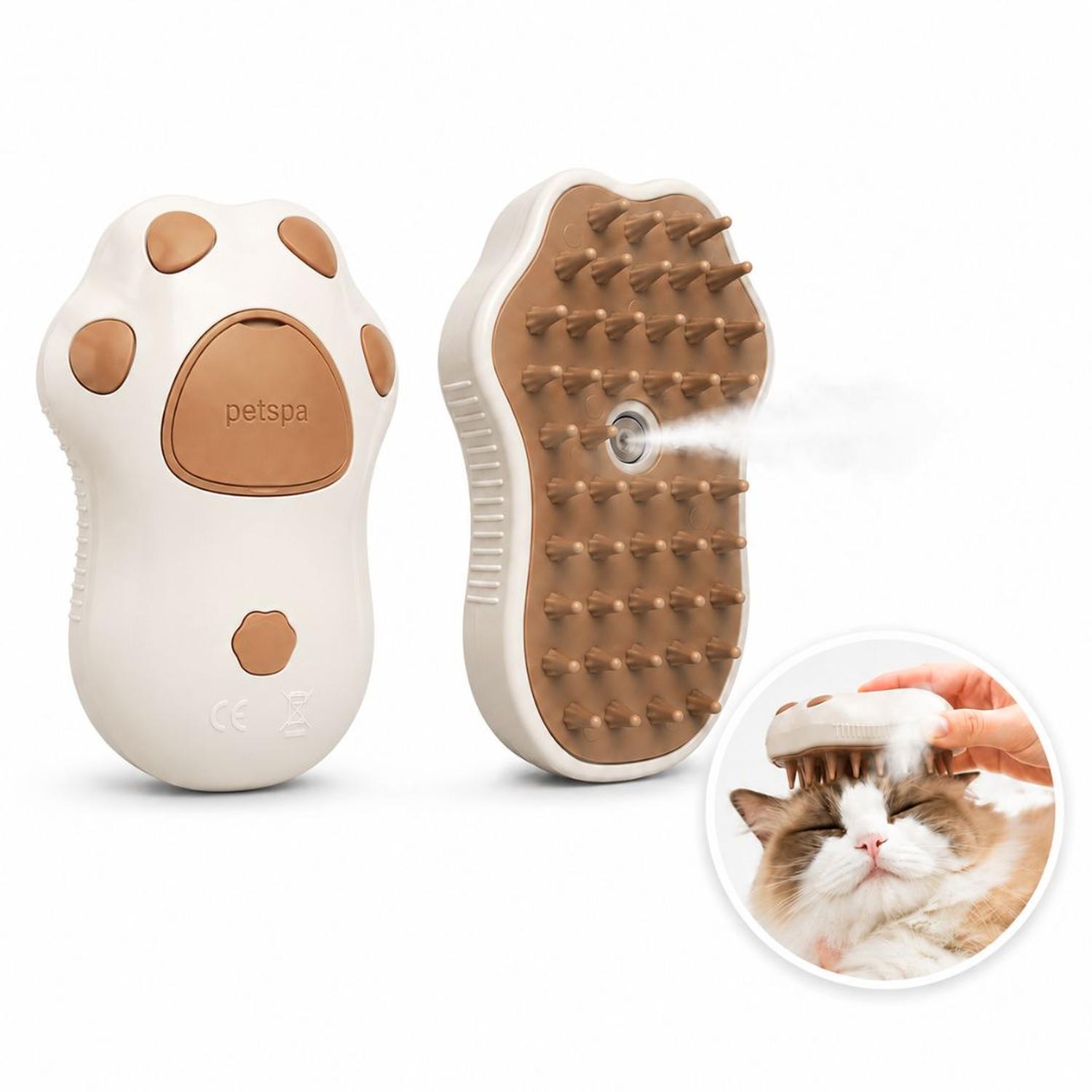 CEPILLO SPRAY MASAJEADOR DE BAÑO QUITA PELUSA PARA MASCOTAS PERROS GATOS CAFE TAMAÑO M - 1