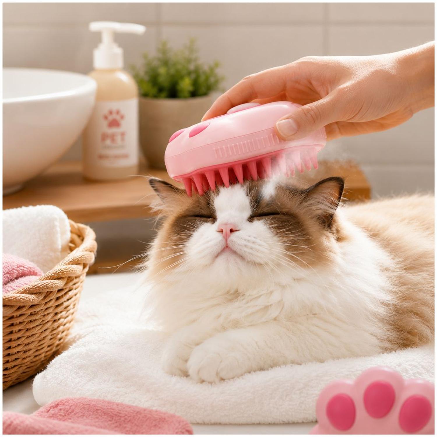 CEPILLO SPRAY MASAJEADOR DE BAÑO QUITA PELUSA PARA MASCOTAS PERROS GATOS CAFE TAMAÑO M - 3