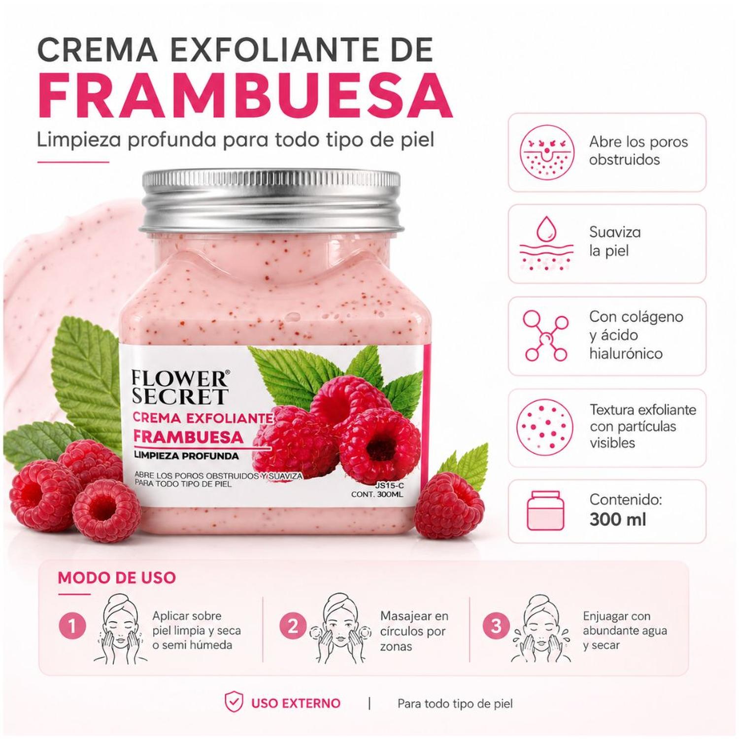 CREMA EXFOLIANTE CORPORAL JS15-C FLOWER SECRET FRAMBUESA 300 ML - 3
