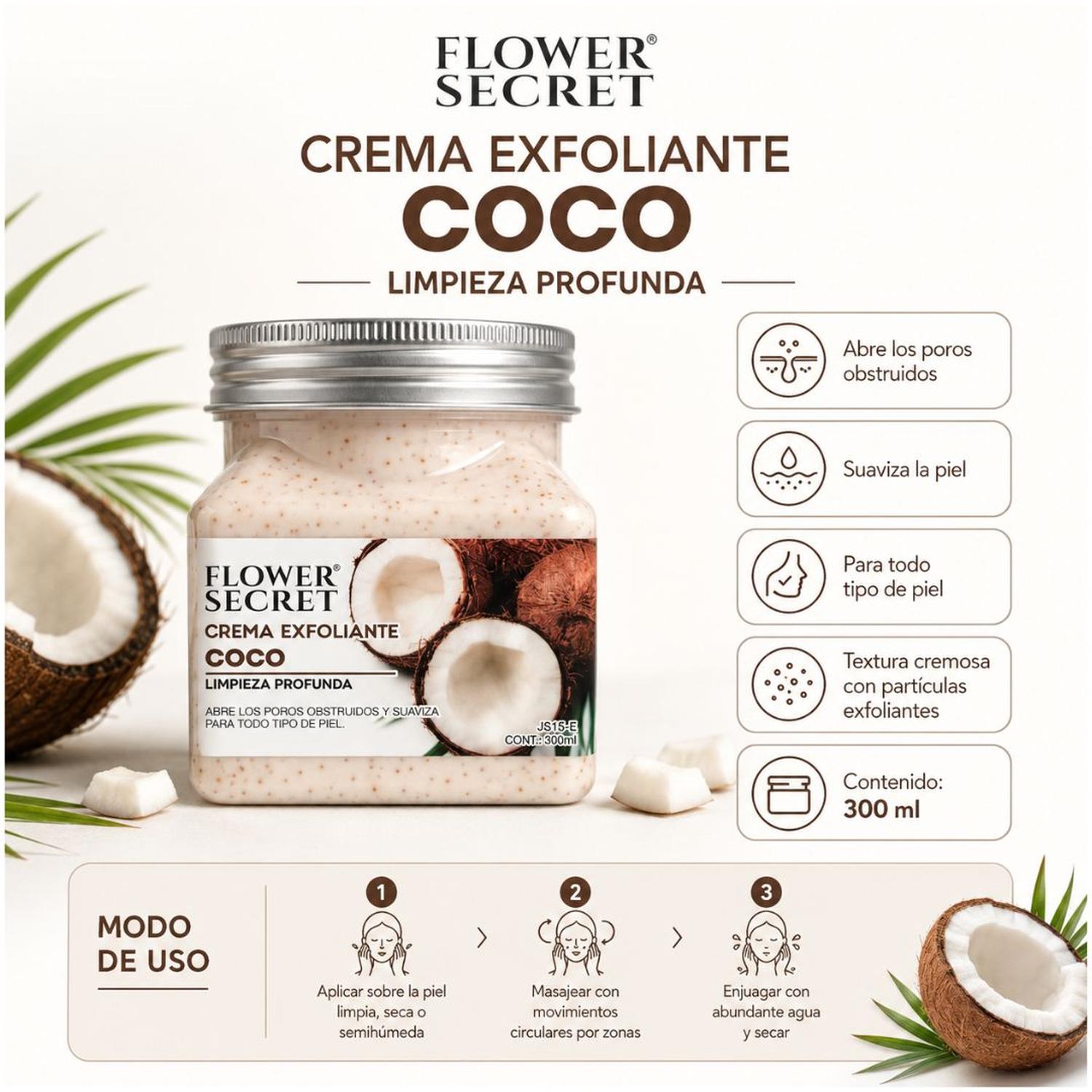CREMA EXFOLIANTE CORPORAL JS15-D FLOWER SECRET COCO 300 ML - 3