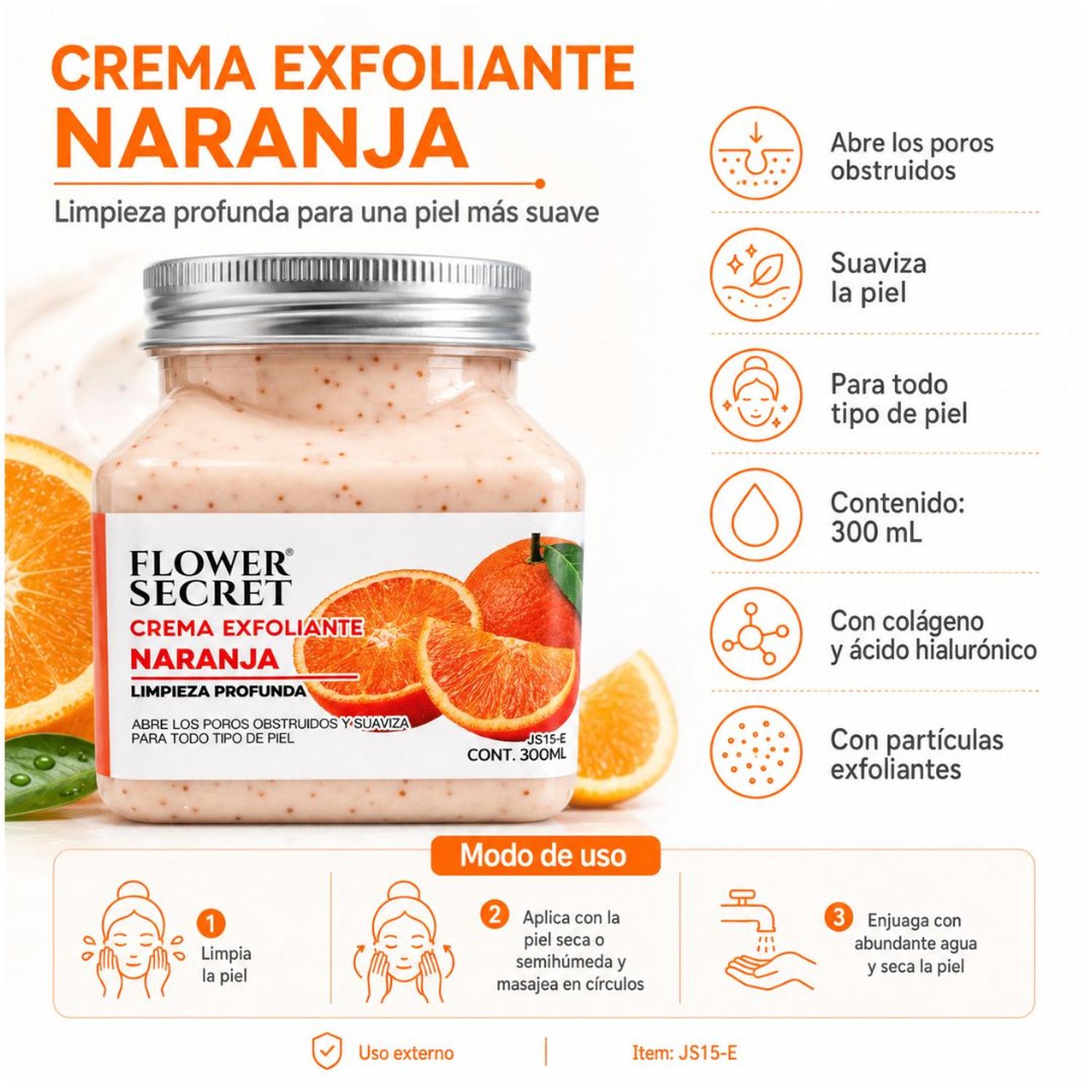 CREMA EXFOLIANTE CORPORAL JS15-E FLOWER SECRET NARANJA 300 ML - 3