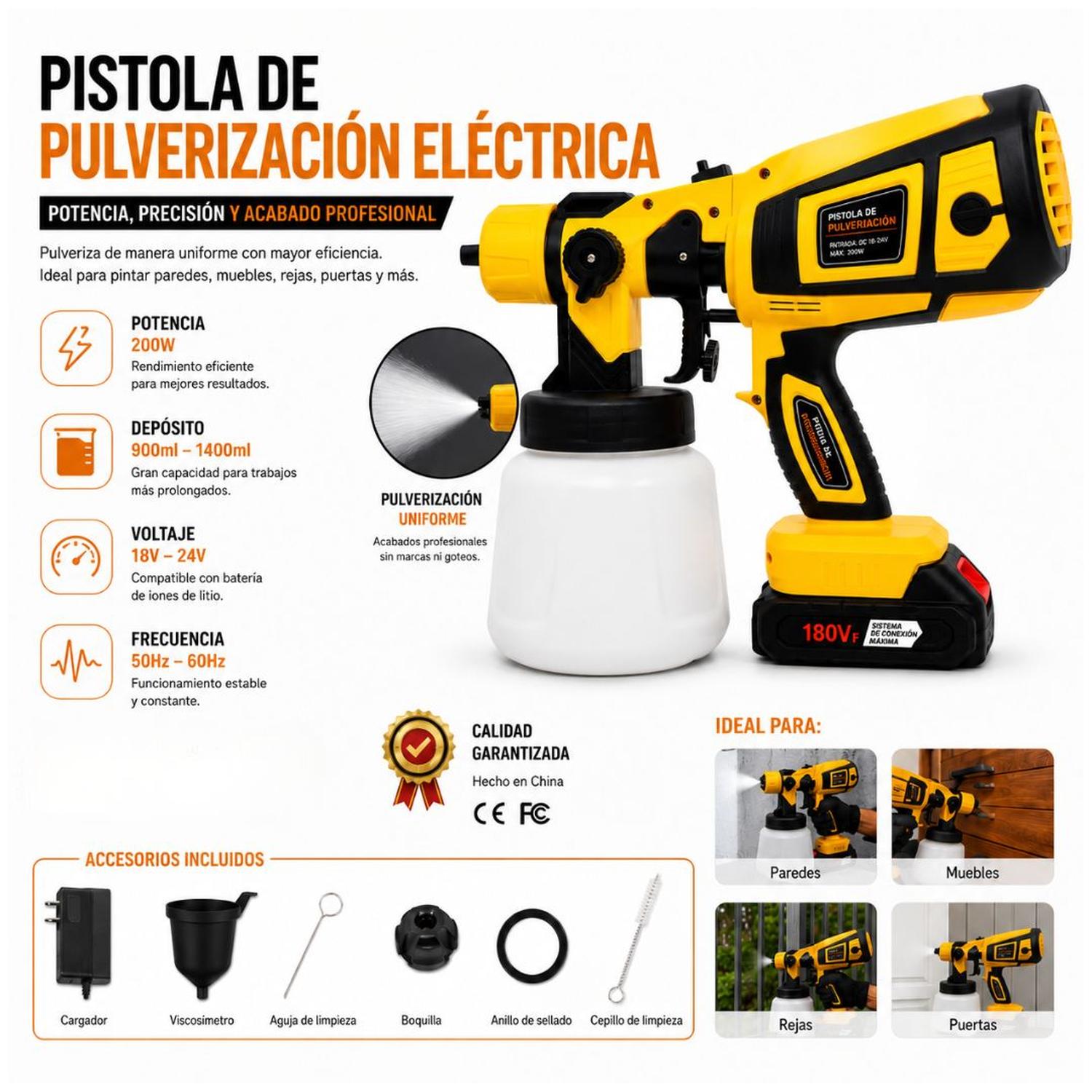 PISTOLA PARA PINTAR CN-6000D INALÁMBRICA RECARGABLE 180VF PULVERIZADOR 200W - 4