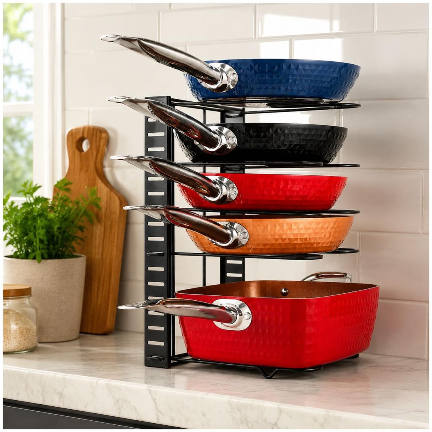 ESTANTE ORGANIZADOR DE OLLAS SARTENES Y TAPAS DE 5 NIVELES AJUSTABLE WL-CF049 - 2