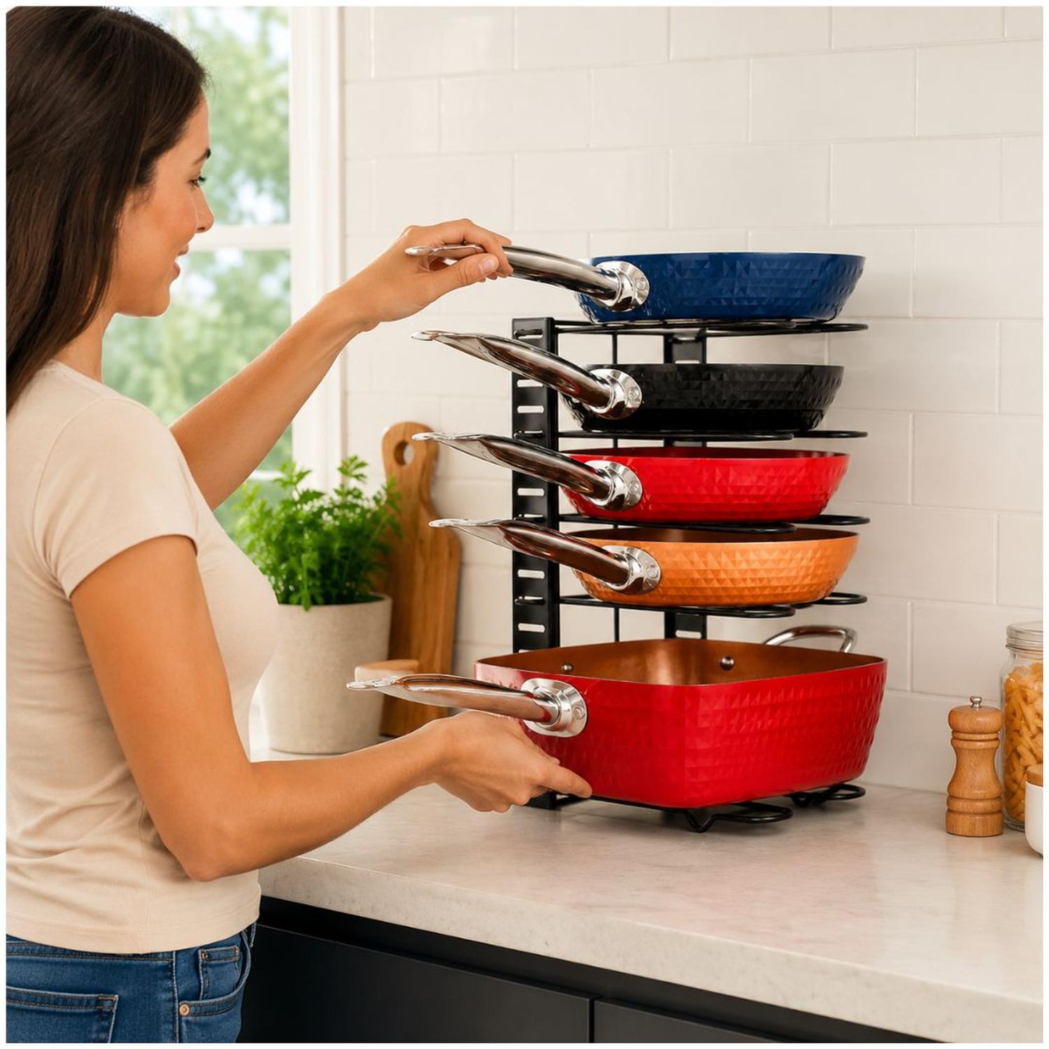 ESTANTE ORGANIZADOR DE OLLAS SARTENES Y TAPAS DE 5 NIVELES AJUSTABLE WL-CF049 - 3