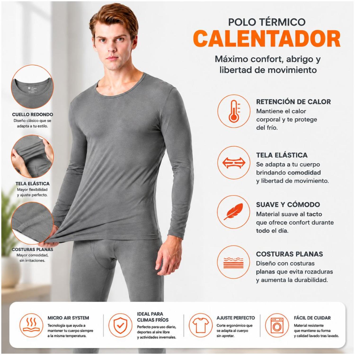 POLO CALENTADOR TÉRMICO SPANDEX MANGA LARGA PARA HOMBRE XL - 5