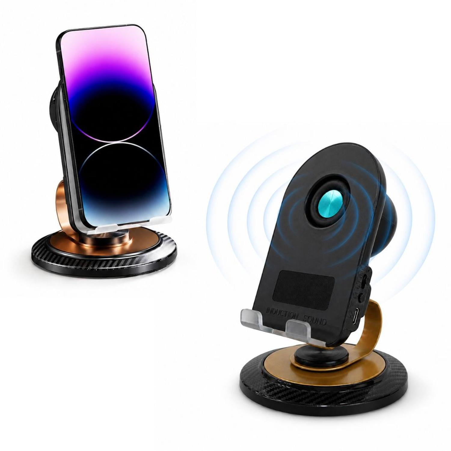 SOPORTE PARA CELULAR 360° CON PARLANTE INTEGRADO CONECTIVIDAD INDUCCIÓN BLUETOOTH 5.3 - 1