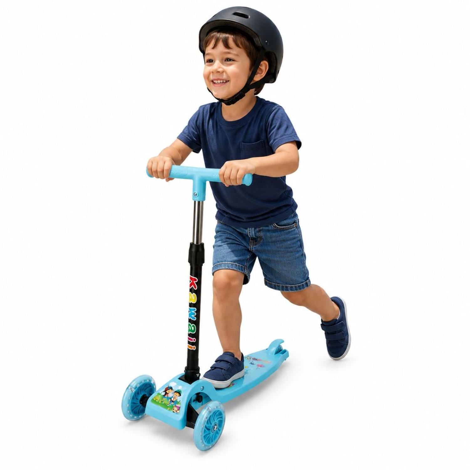 SCOOTER INFANTIL 3 RUEDAS PLEGABLE AJUSTABLE PARA NIÑAS Y NIÑOS CON LUCES LED TAMAÑO M - 1