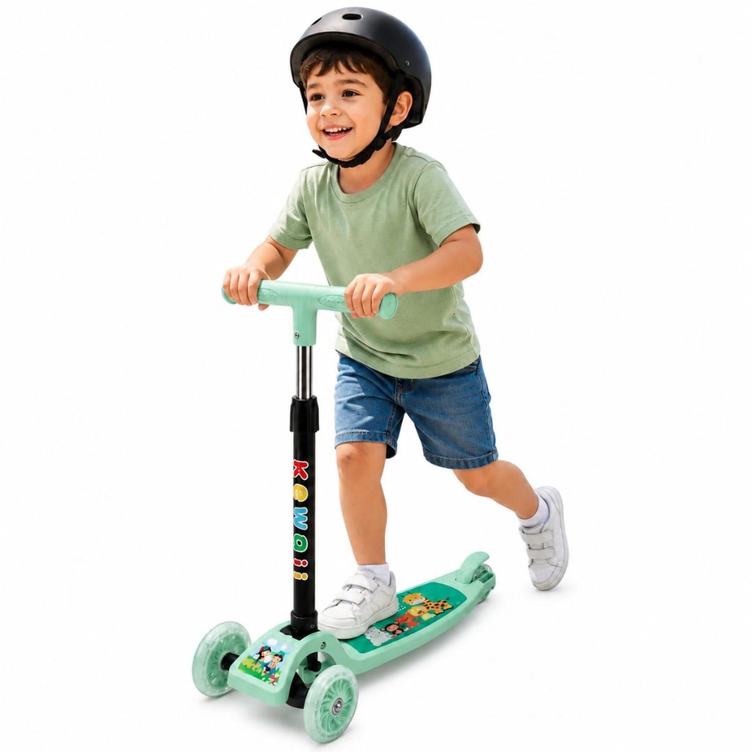 SCOOTER INFANTIL 3 RUEDAS PLEGABLE AJUSTABLE PARA NIÑAS Y NIÑOS CON LUCES LED TAMAÑO M - 1