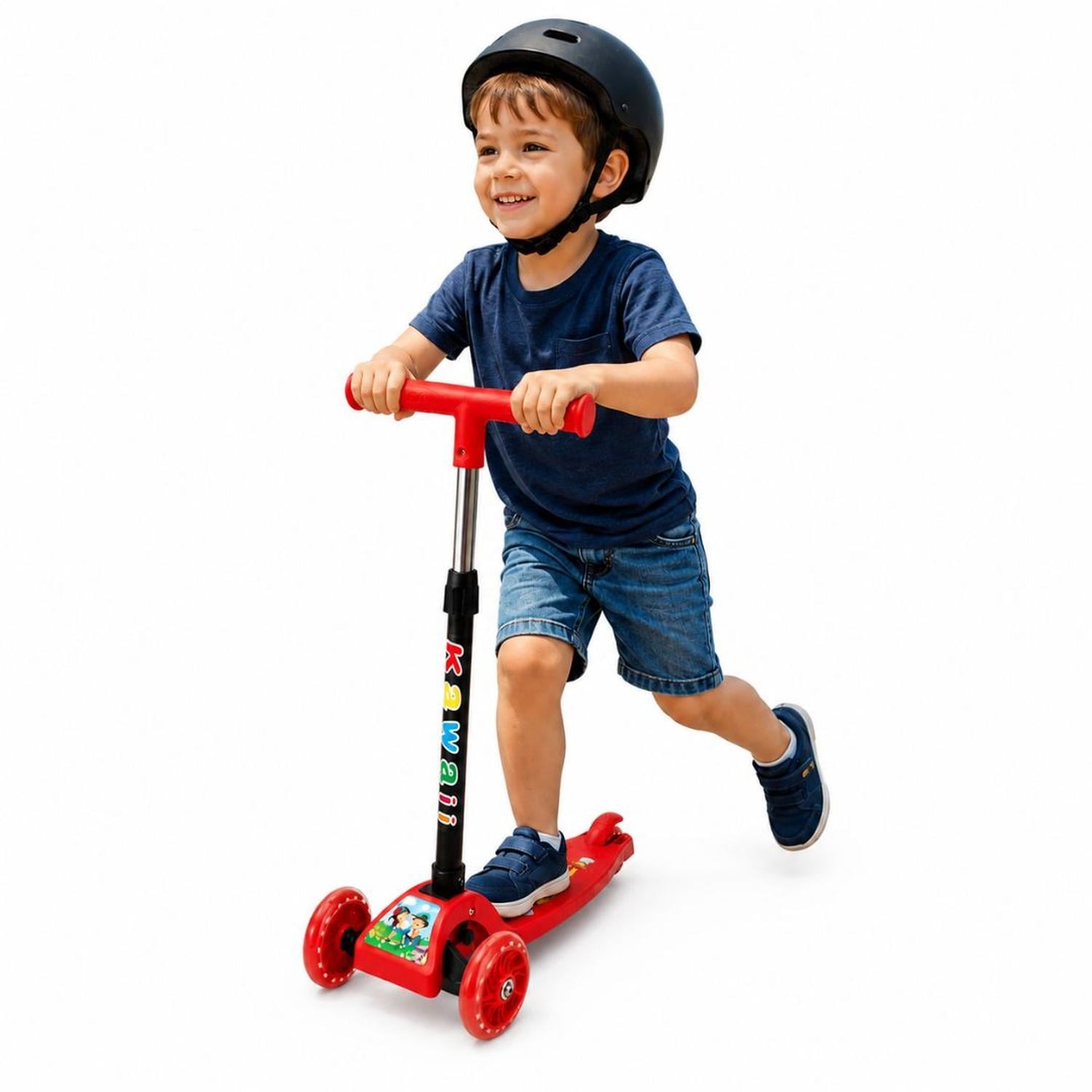 SCOOTER INFANTIL 3 RUEDAS PLEGABLE AJUSTABLE PARA NIÑAS Y NIÑOS CON LUCES LED TAMAÑO M - 1