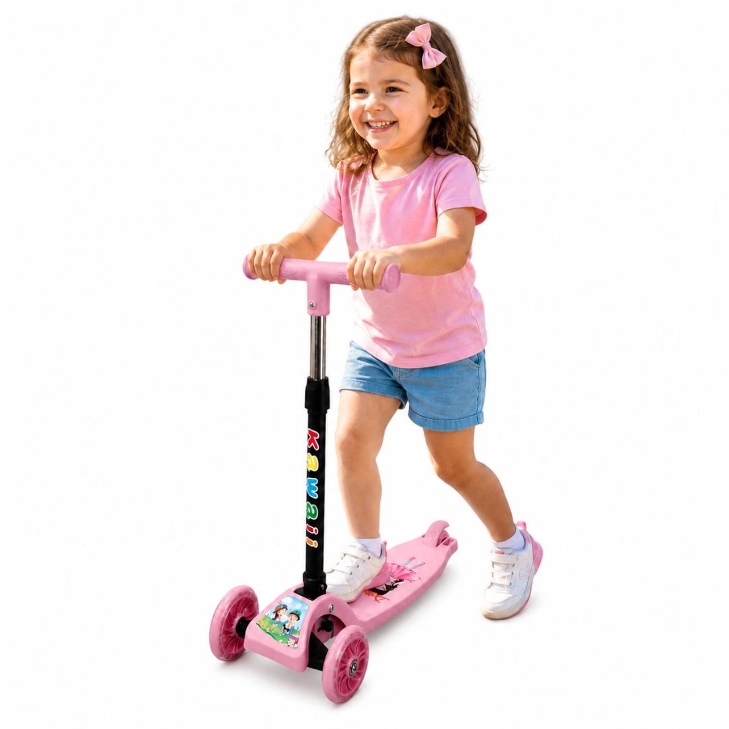 SCOOTER INFANTIL 3 RUEDAS PLEGABLE AJUSTABLE PARA NIÑAS Y NIÑOS CON LUCES LED TAMAÑO M - 1