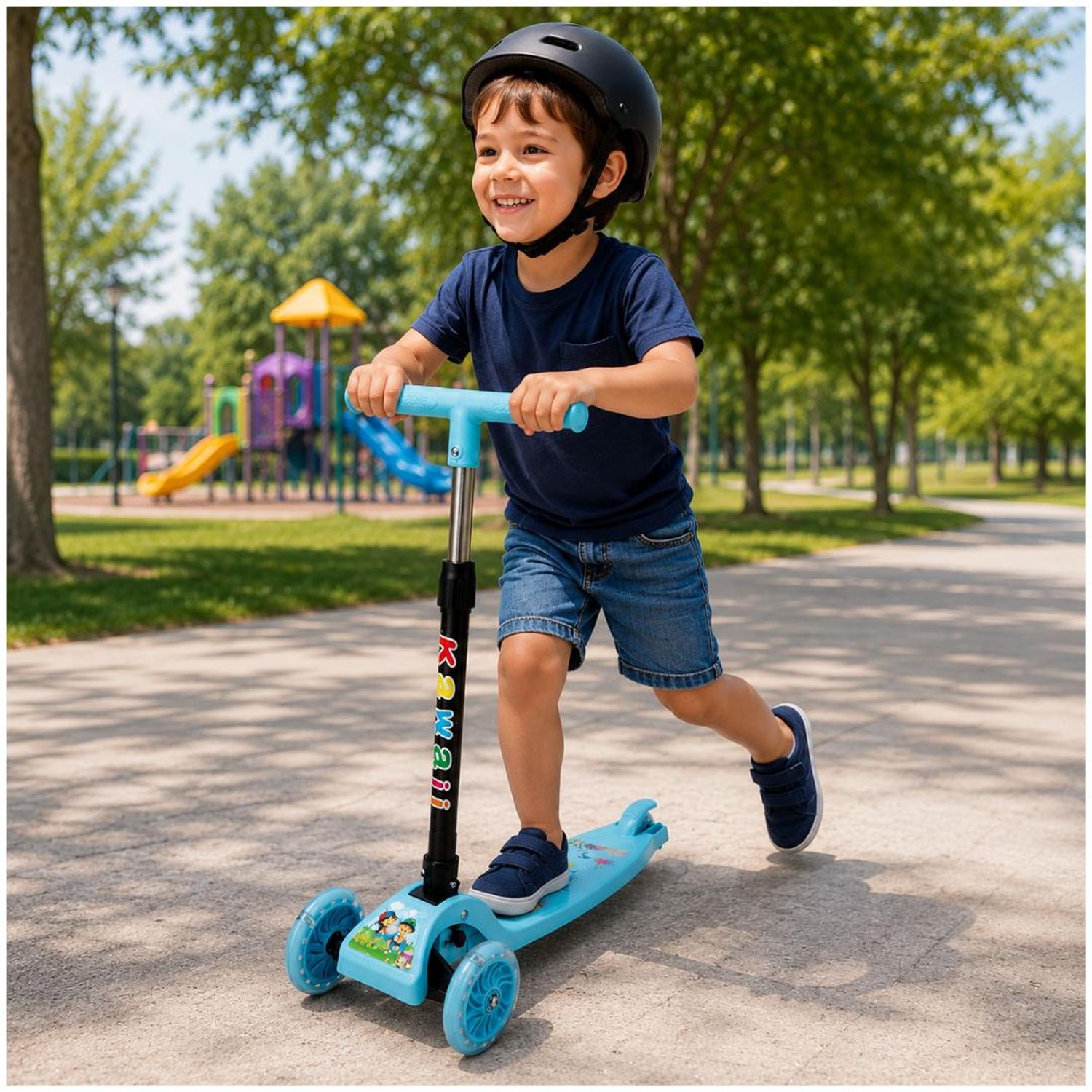 SCOOTER INFANTIL 3 RUEDAS PLEGABLE AJUSTABLE PARA NIÑAS Y NIÑOS CON LUCES LED TAMAÑO M - 2