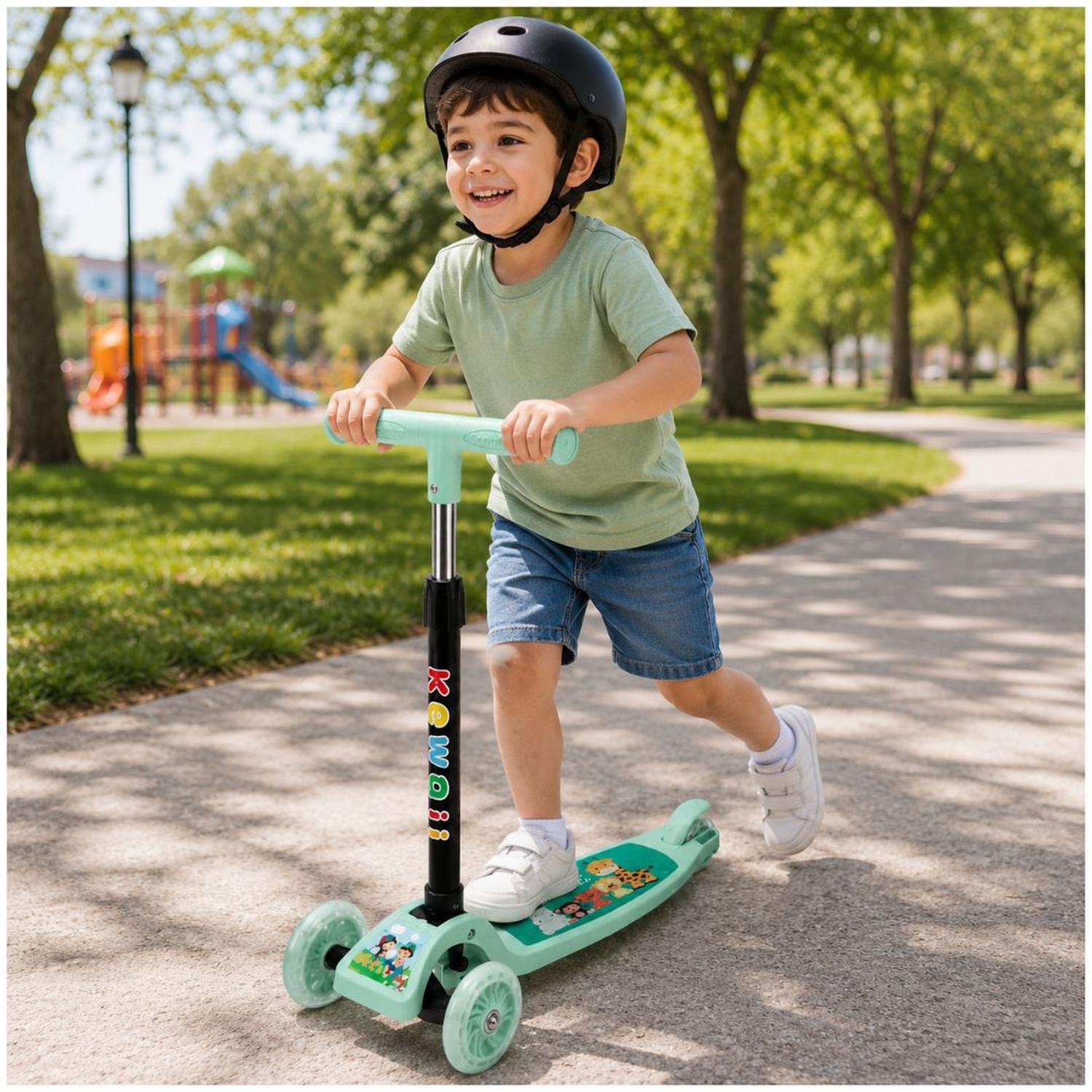 SCOOTER INFANTIL 3 RUEDAS PLEGABLE AJUSTABLE PARA NIÑAS Y NIÑOS CON LUCES LED TAMAÑO M - 2