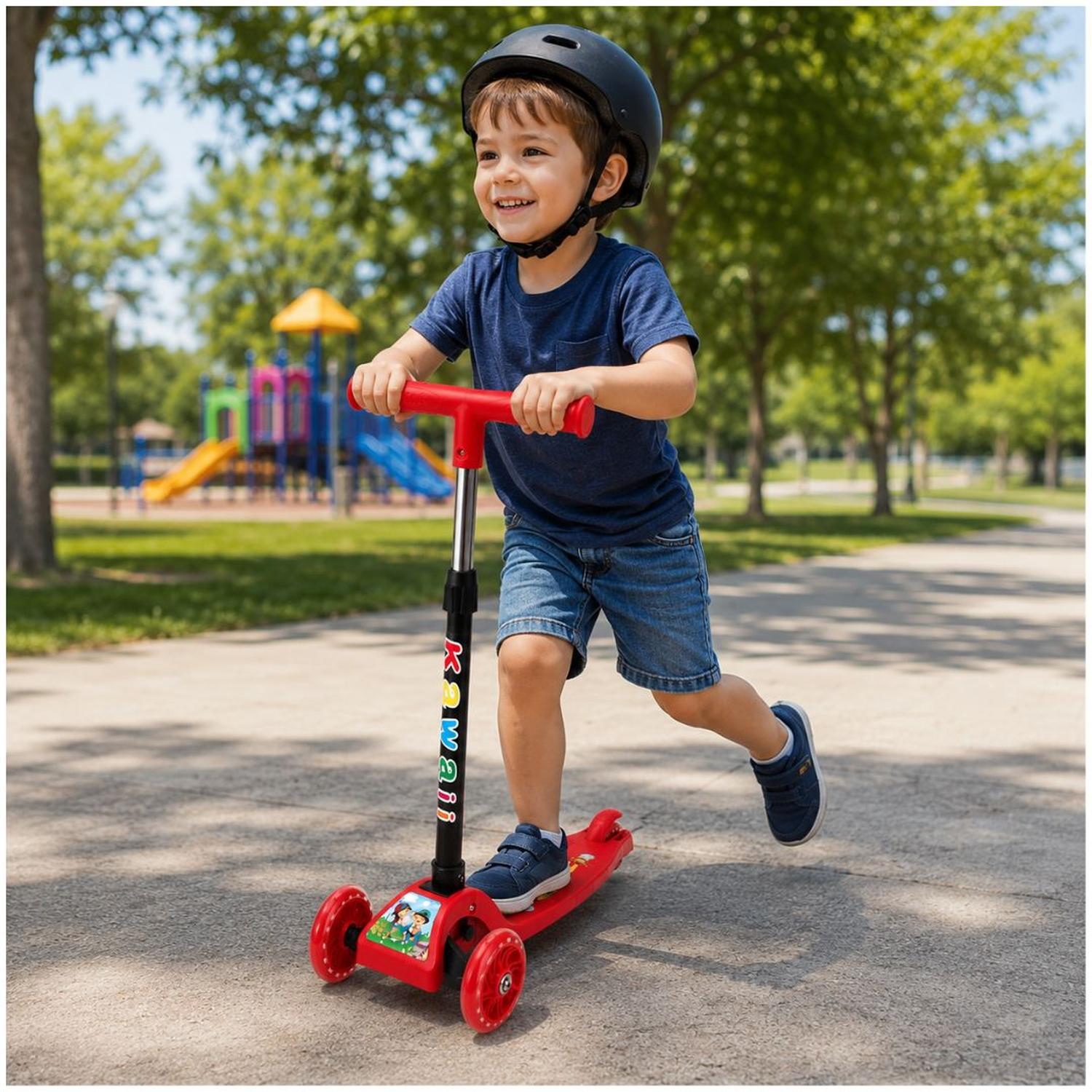 SCOOTER INFANTIL 3 RUEDAS PLEGABLE AJUSTABLE PARA NIÑAS Y NIÑOS CON LUCES LED TAMAÑO M - 2