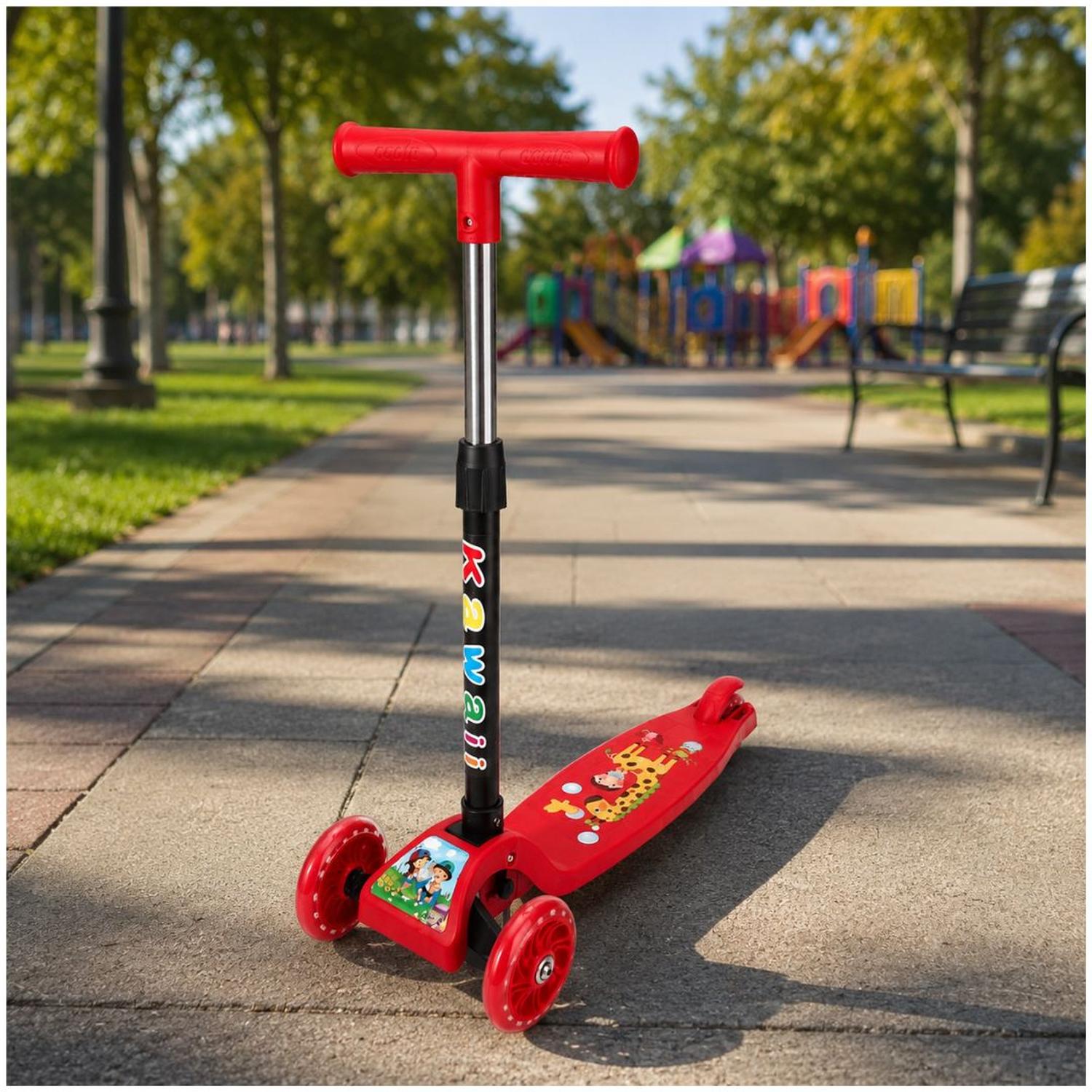 SCOOTER INFANTIL 3 RUEDAS PLEGABLE AJUSTABLE PARA NIÑAS Y NIÑOS CON LUCES LED TAMAÑO M - 3