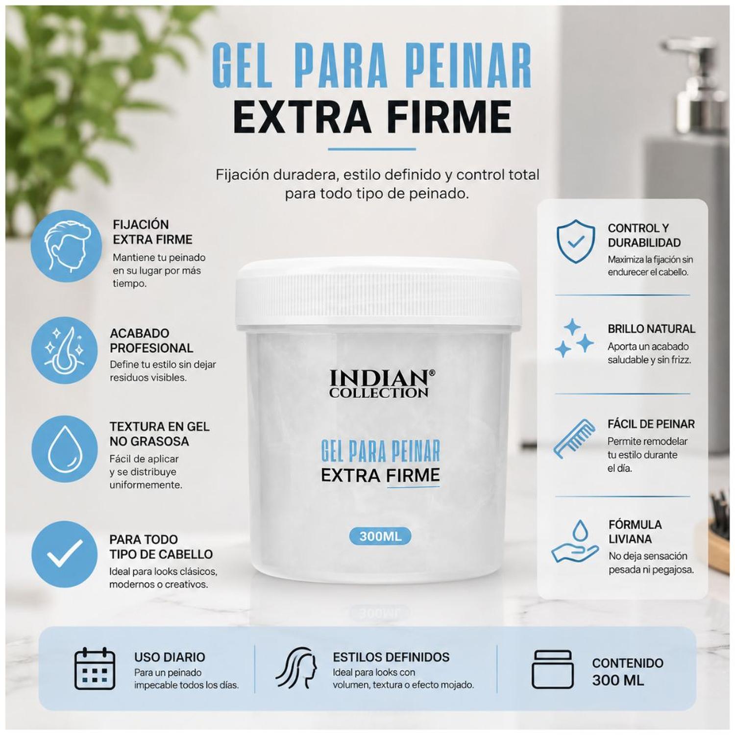 GEL EXTRA FUERTE PARA HOMBRE INDIAN COLLECTION 300ML TODO TIPO DE CABELLO - 2