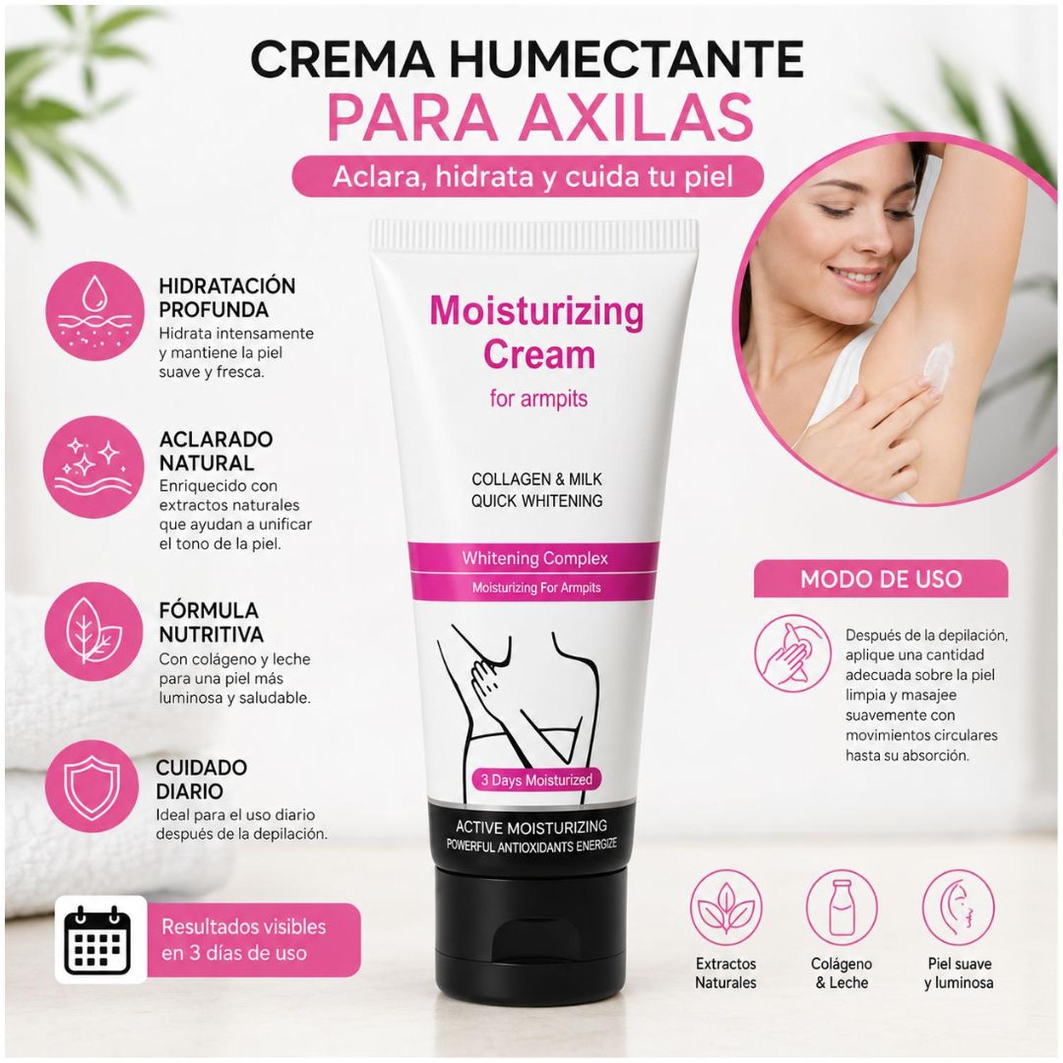 CREMA HUMECTANTE ACLARANTE DE AXILAS CON COLÁGENO Y LECHE 50 ML - 2