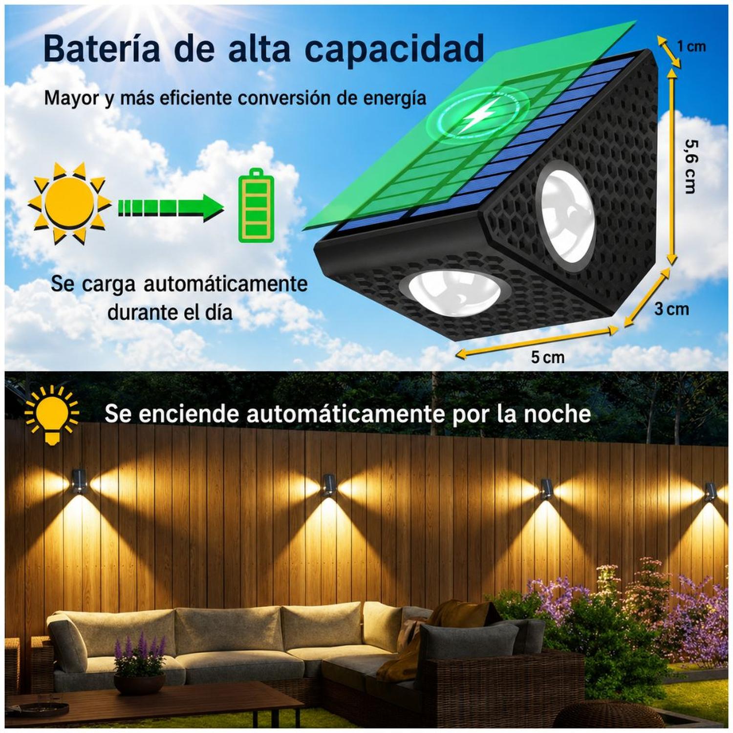 PACK X2 LÁMPARAS SOLARES LED AUTOMÁTICO PARA PARED EXTERIOR 3 MODOS ILUMINACIÓN - 3