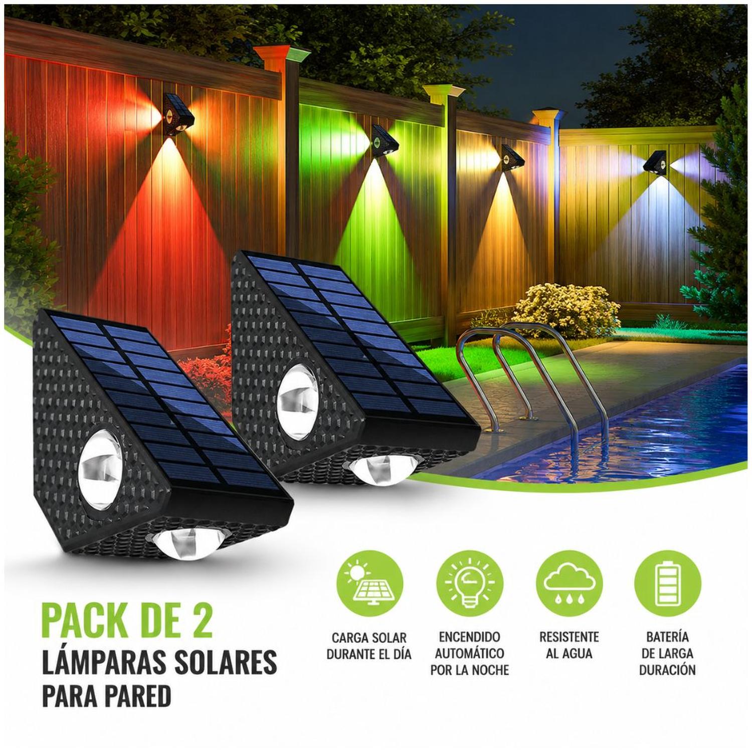 PACK X2 LÁMPARAS SOLARES LED AUTOMÁTICO PARA PARED EXTERIOR 3 MODOS ILUMINACIÓN - 4