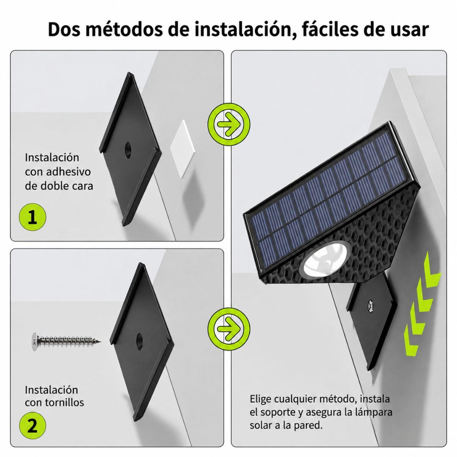 PACK X2 LÁMPARAS SOLARES LED AUTOMÁTICO PARA PARED EXTERIOR 3 MODOS ILUMINACIÓN - 6