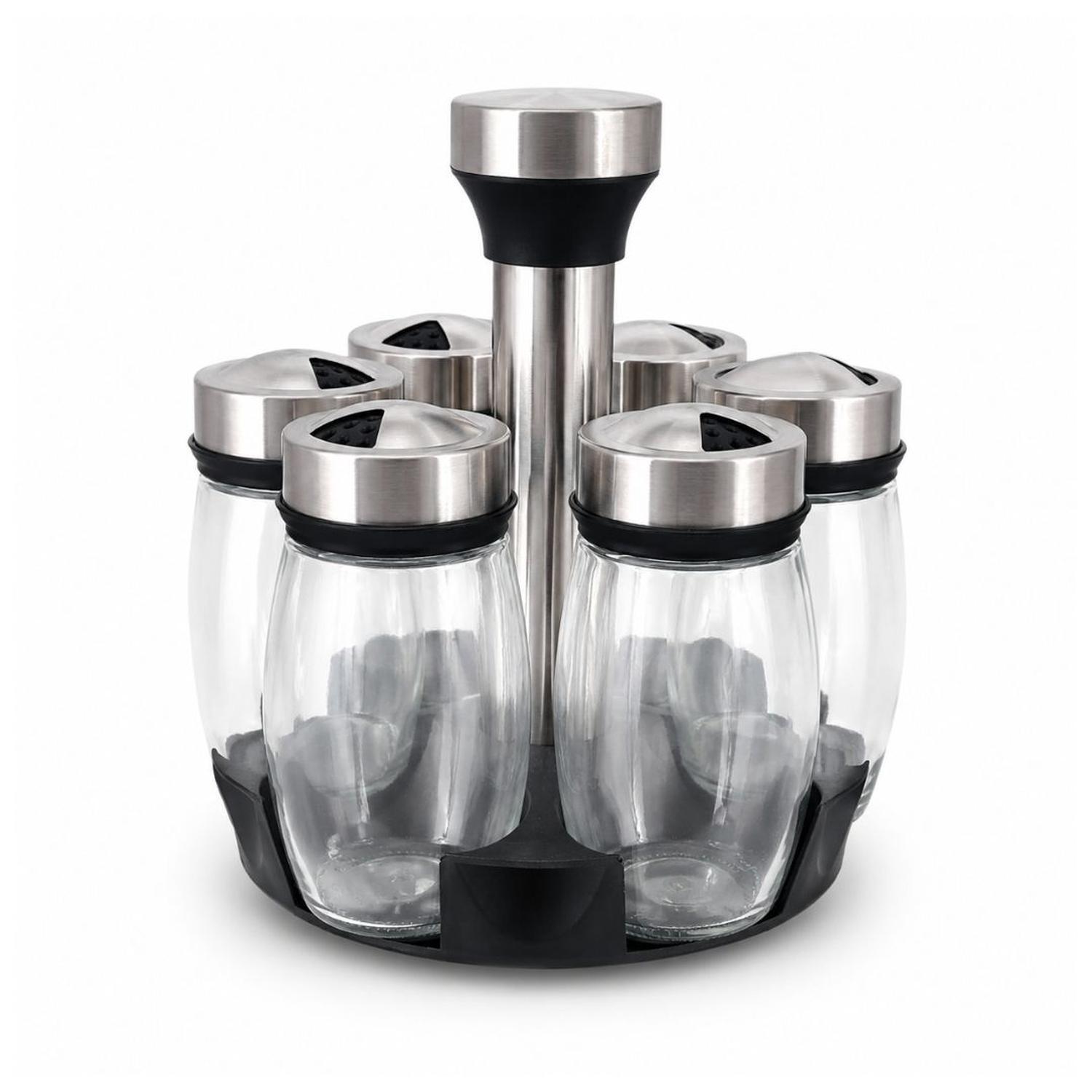 ORGANIZADOR DE CONDIMENTOS CONDIMENTERO ESPECIERO 360° + 6 FRASCOS DE VIDRIO - 6