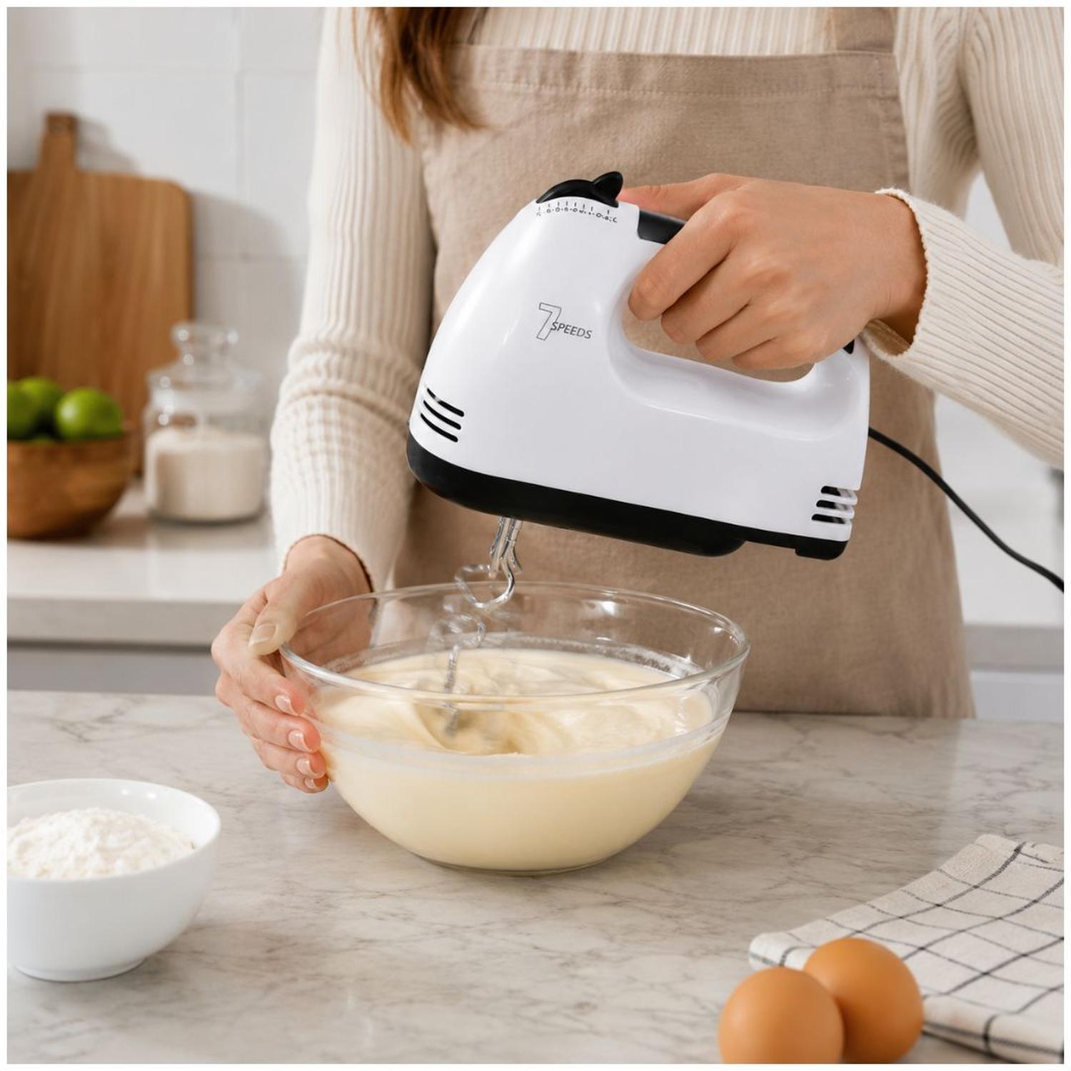 BATIDORA DE MANO CON VARILLAS GANCHOS REPOSTERÍA COCINA 7 VELOCIDADES - 3