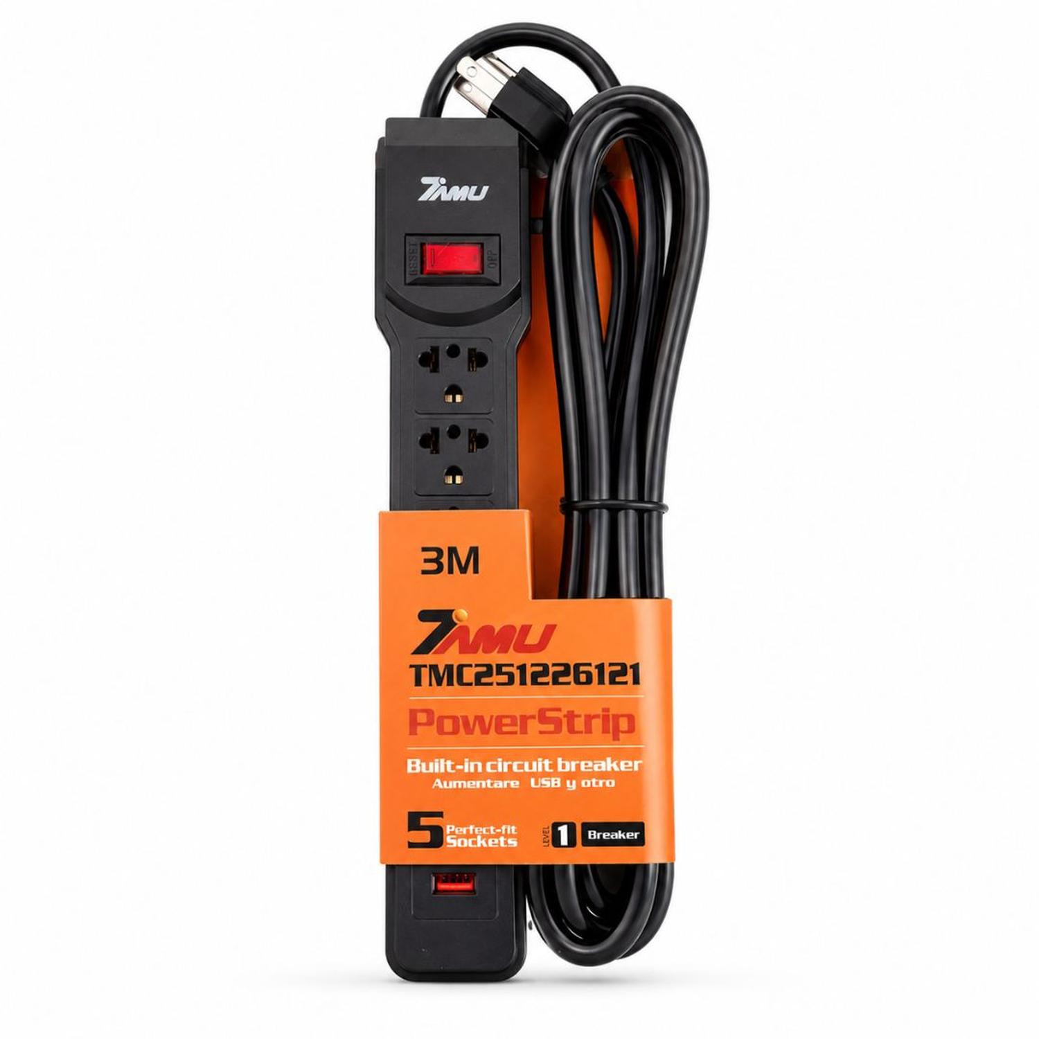 SUPRESOR DE PICOS EXTENSIÓN ELÉCTRICA DE 3 METROS 7 EN 1 TOMACORRIENTES USB TIPO C - 3