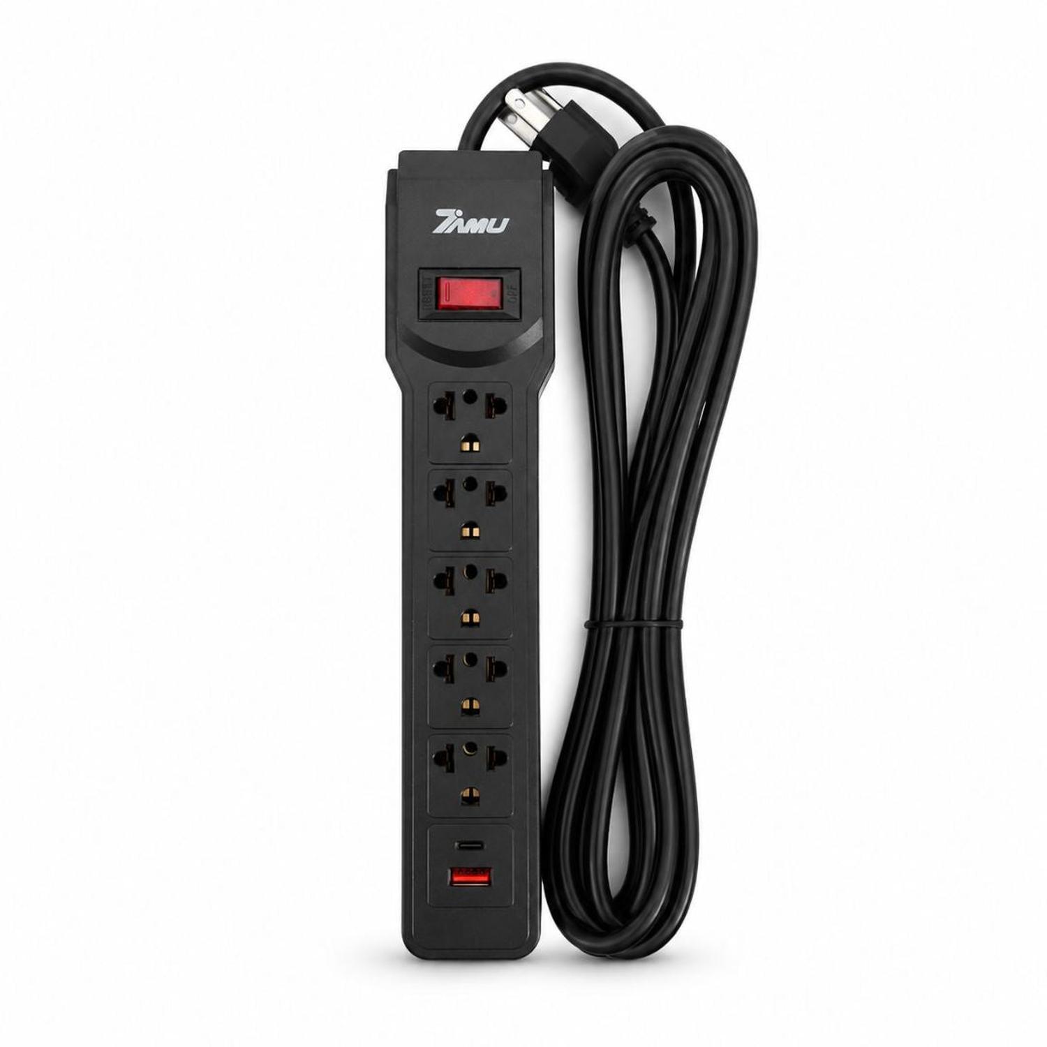 SUPRESOR DE PICOS EXTENSIÓN ELÉCTRICA DE 3 METROS 7 EN 1 TOMACORRIENTES USB TIPO C - 4