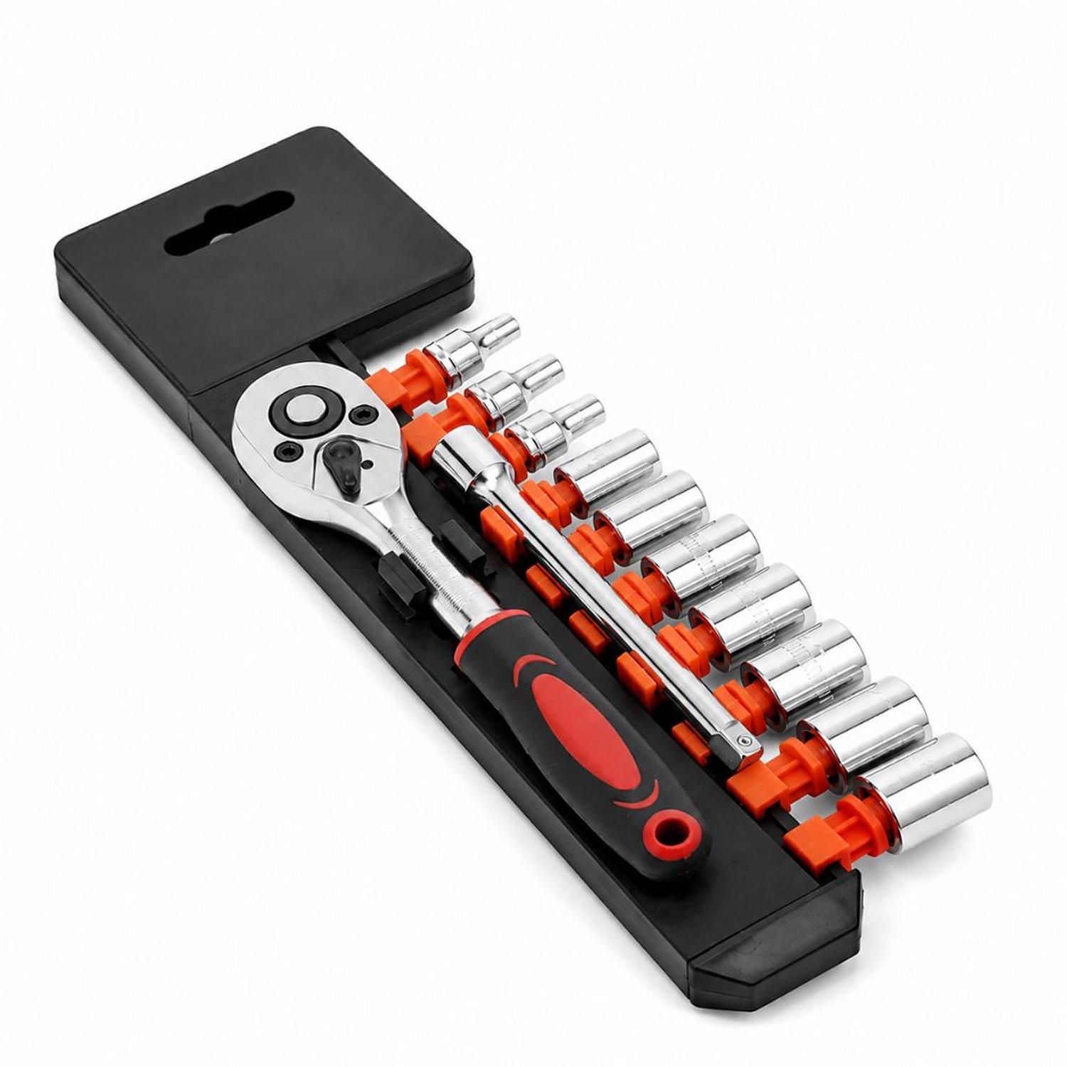 JUEGO DE HERRAMIENTAS 12 PIEZAS RATCHET 1/4' CON 10 DADOS DE 6 PUNTAS - 6
