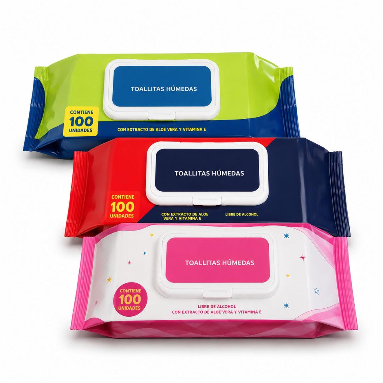 PACK X3 TOALLITAS HÚMEDAS 300 UND SIN ALCOHOL CON ALOE VERA Y VITAMINA E - 1