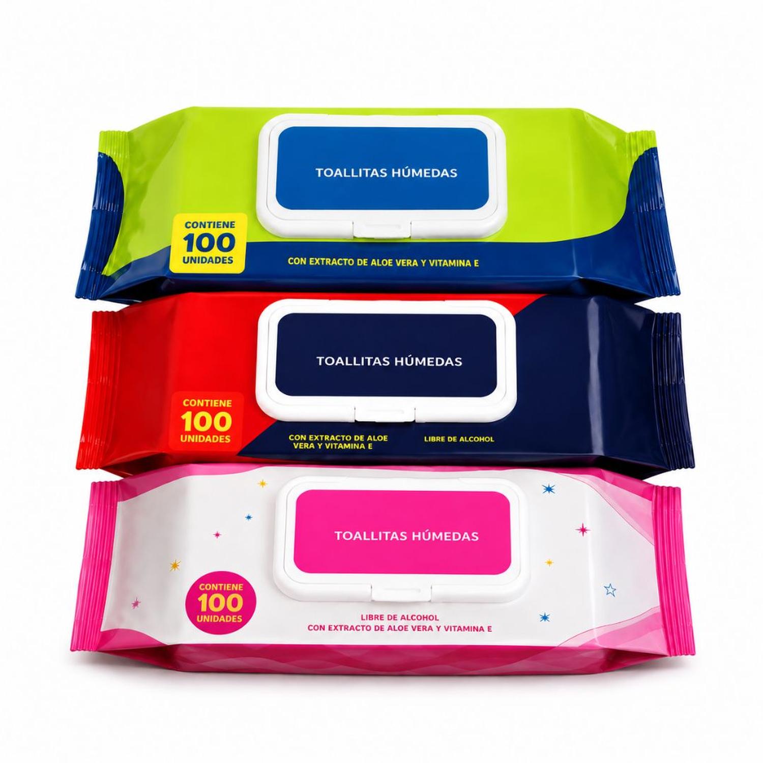 PACK X3 TOALLITAS HÚMEDAS 300 UND SIN ALCOHOL CON ALOE VERA Y VITAMINA E - 5