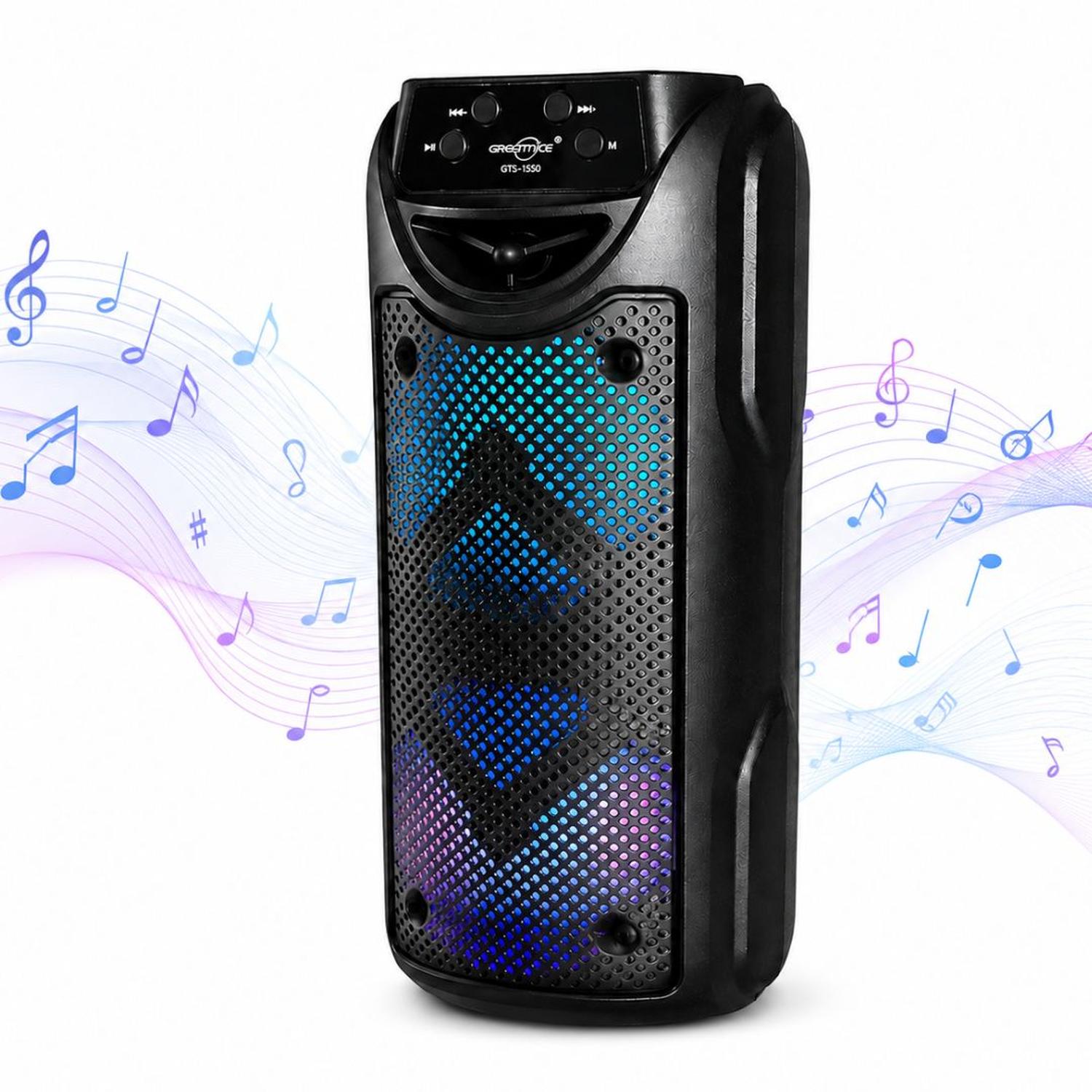 PARLANTE BLUETOOTH INALÁMBRICO GTS-1550 LUCES LED RGB 10W CON DOBLE PARLANTE DE 4' - 1