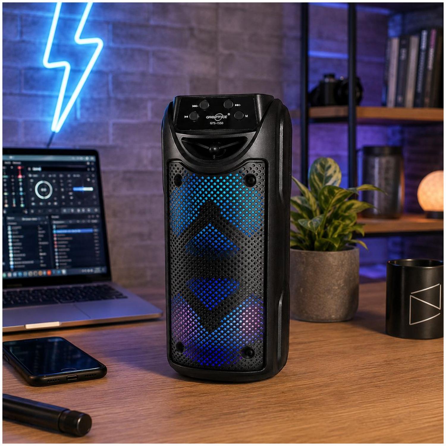 PARLANTE BLUETOOTH INALÁMBRICO GTS-1550 LUCES LED RGB 10W CON DOBLE PARLANTE DE 4' - 2