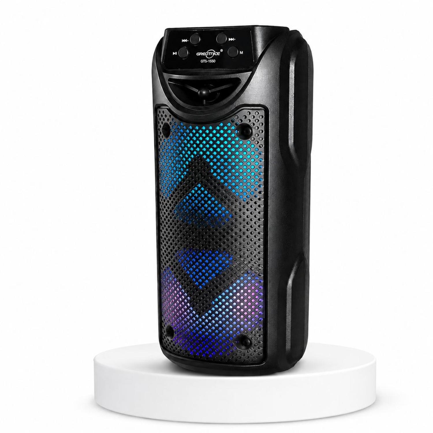 PARLANTE BLUETOOTH INALÁMBRICO GTS-1550 LUCES LED RGB 10W CON DOBLE PARLANTE DE 4' - 8