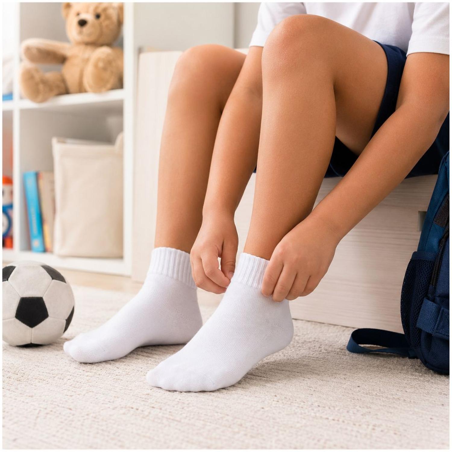 PACK X12 PARES DE MEDIAS CORTAS BLANCAS DEPORTIVAS PARA NIÑOS TALLA ESTÁNDAR - 3