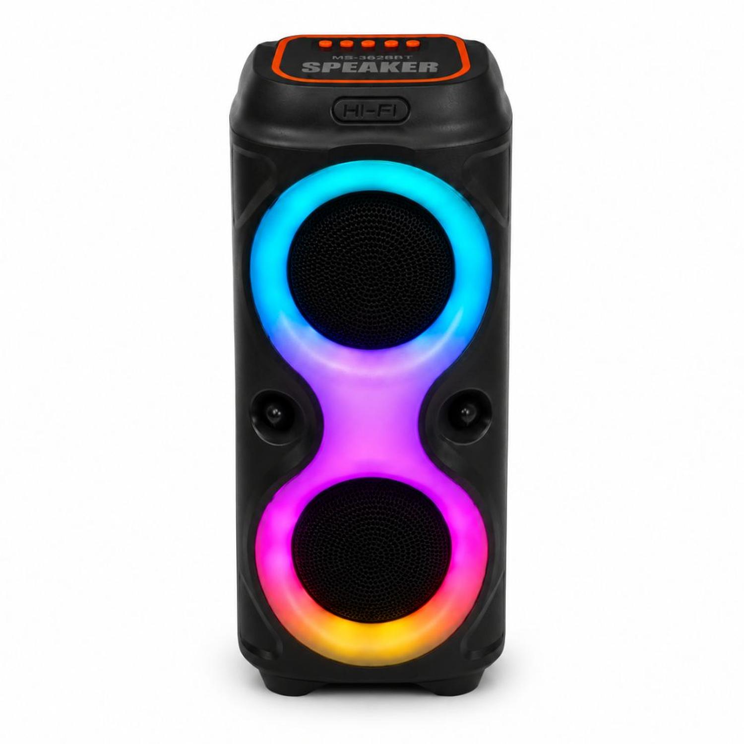 PARLANTE BLUETOOTH INALÁMBRICO MS-3628BT LUCES LED RGB 20W CON DOBLE PARLANTE DE 4' - 1