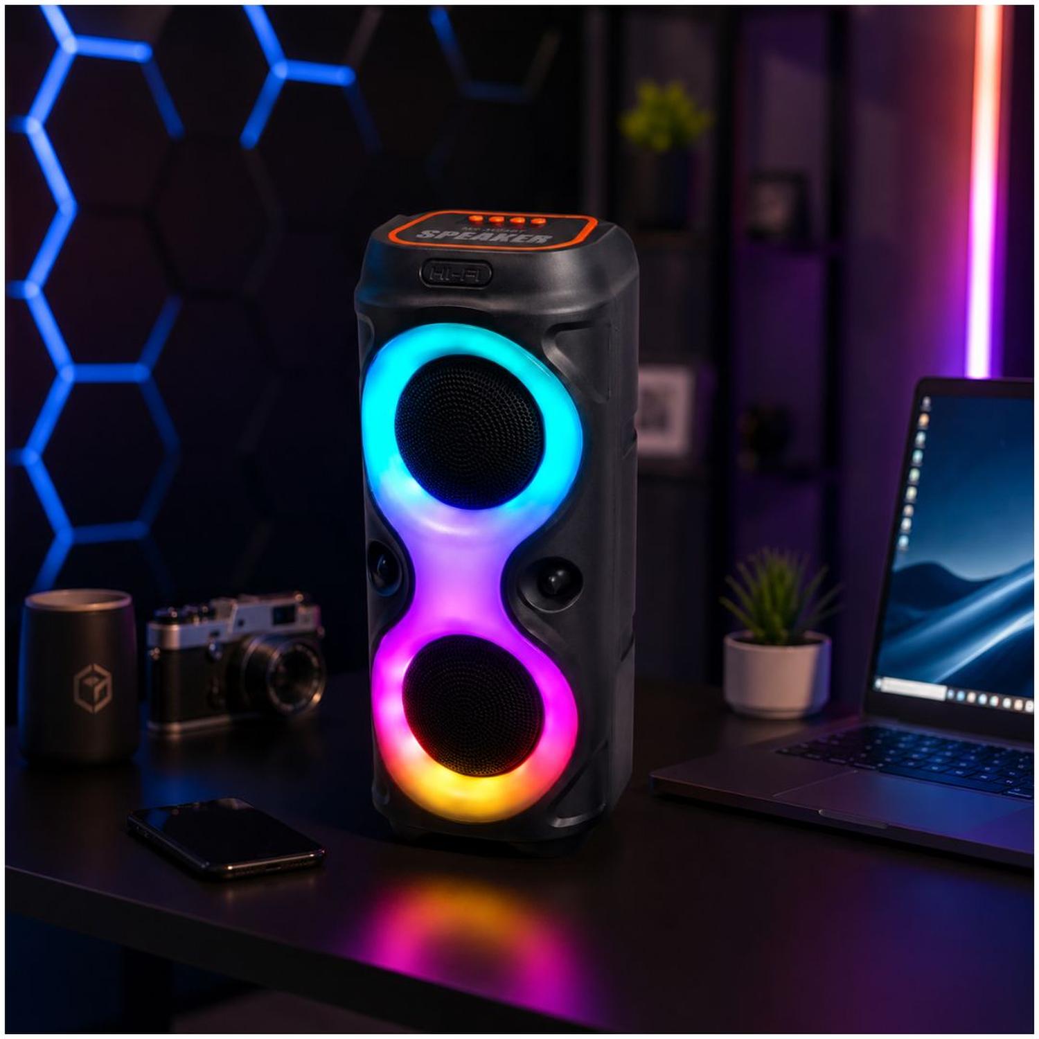 PARLANTE BLUETOOTH INALÁMBRICO MS-3628BT LUCES LED RGB 20W CON DOBLE PARLANTE DE 4' - 3